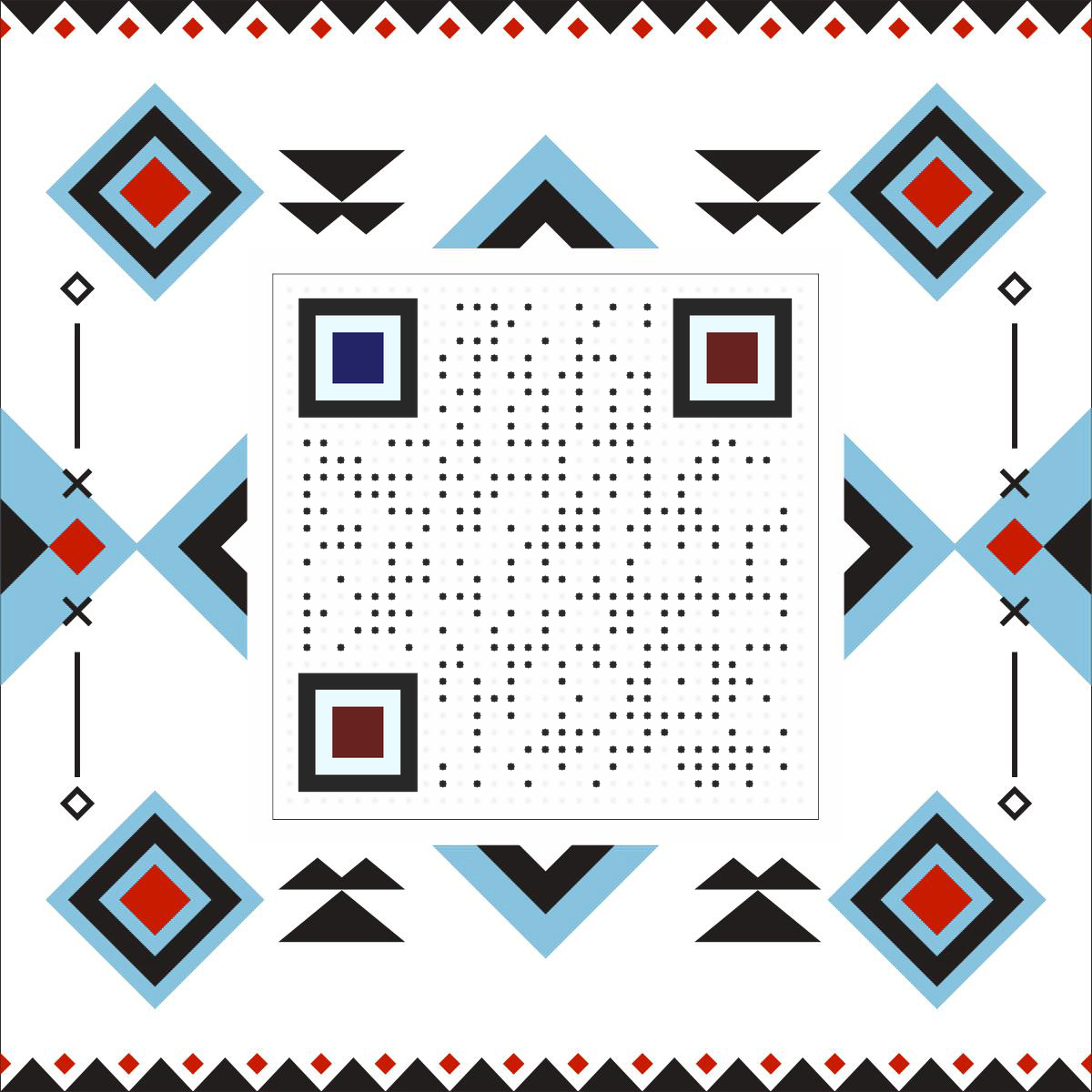 新民族风图案花纹几何图腾二维码生成器-平面静态-正方形码