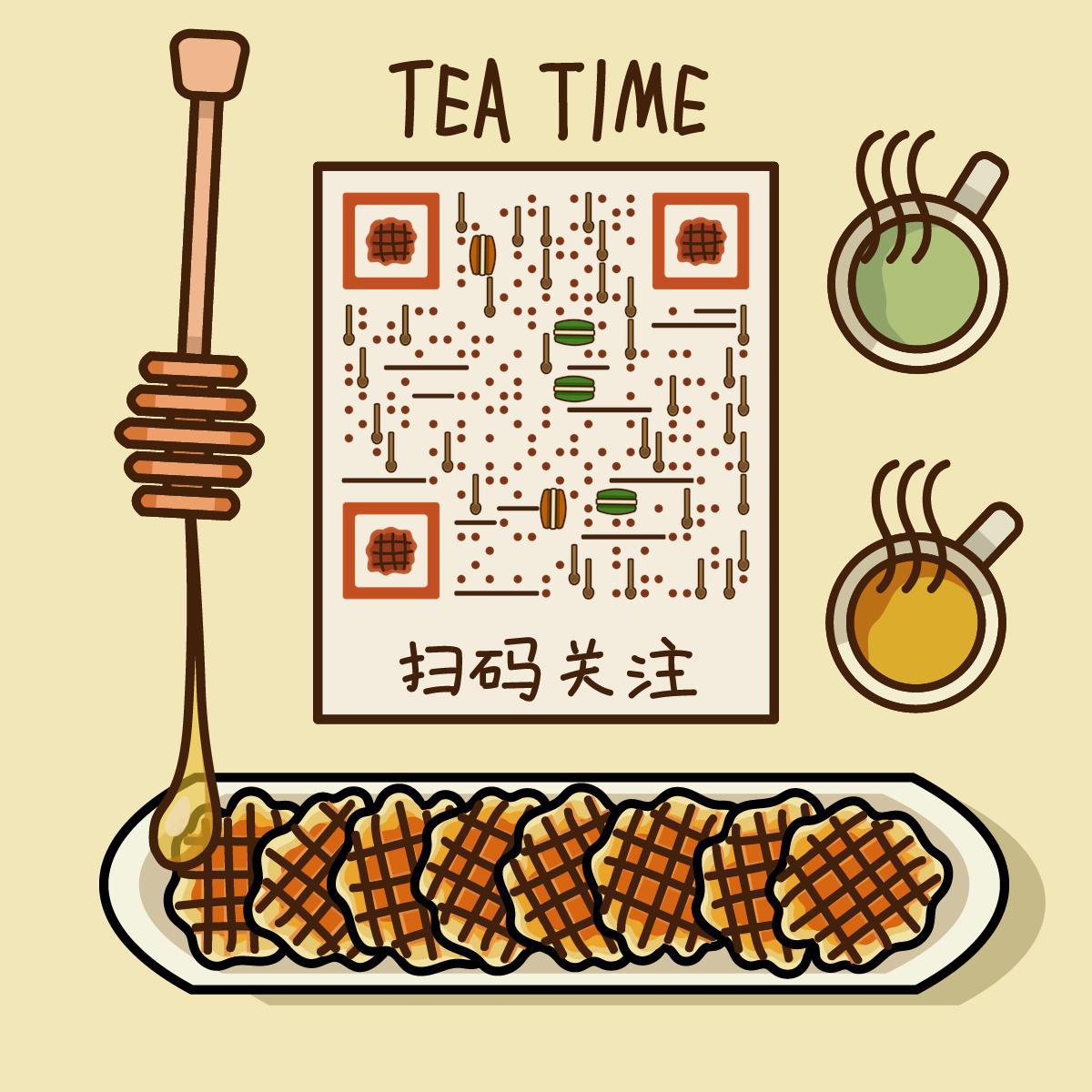 Tea time下午茶华夫饼美食餐饮二维码生成器-平面静态-正方形码