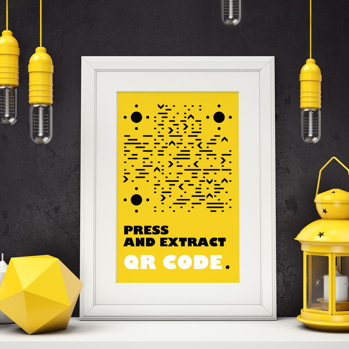 醒目黑黄色画框艺术装饰海报二维码-正方形码-平面静态