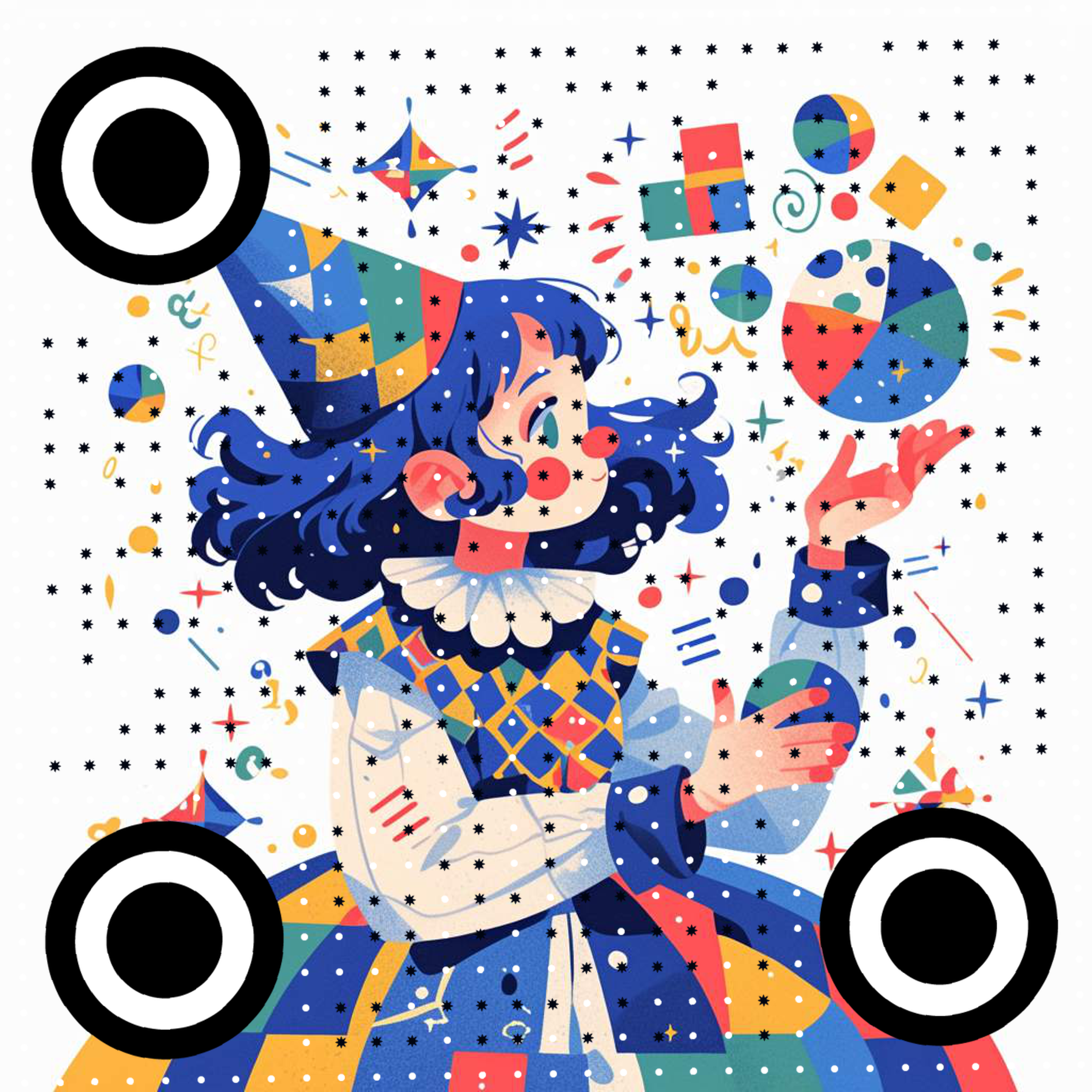 愚人节少女创意小丑缤纷彩色头像二维码生成器-平面静态-正方形码