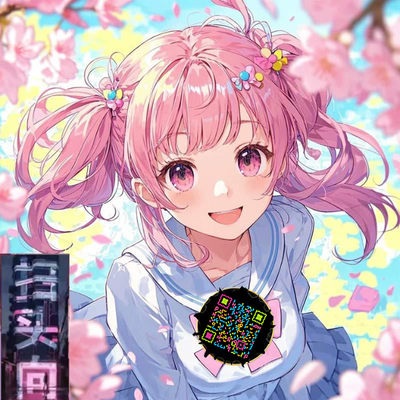 泡泡头图卡通粉色双马尾女孩头像五彩丝带个性二维码二维码生成器-平面静态-正方形码