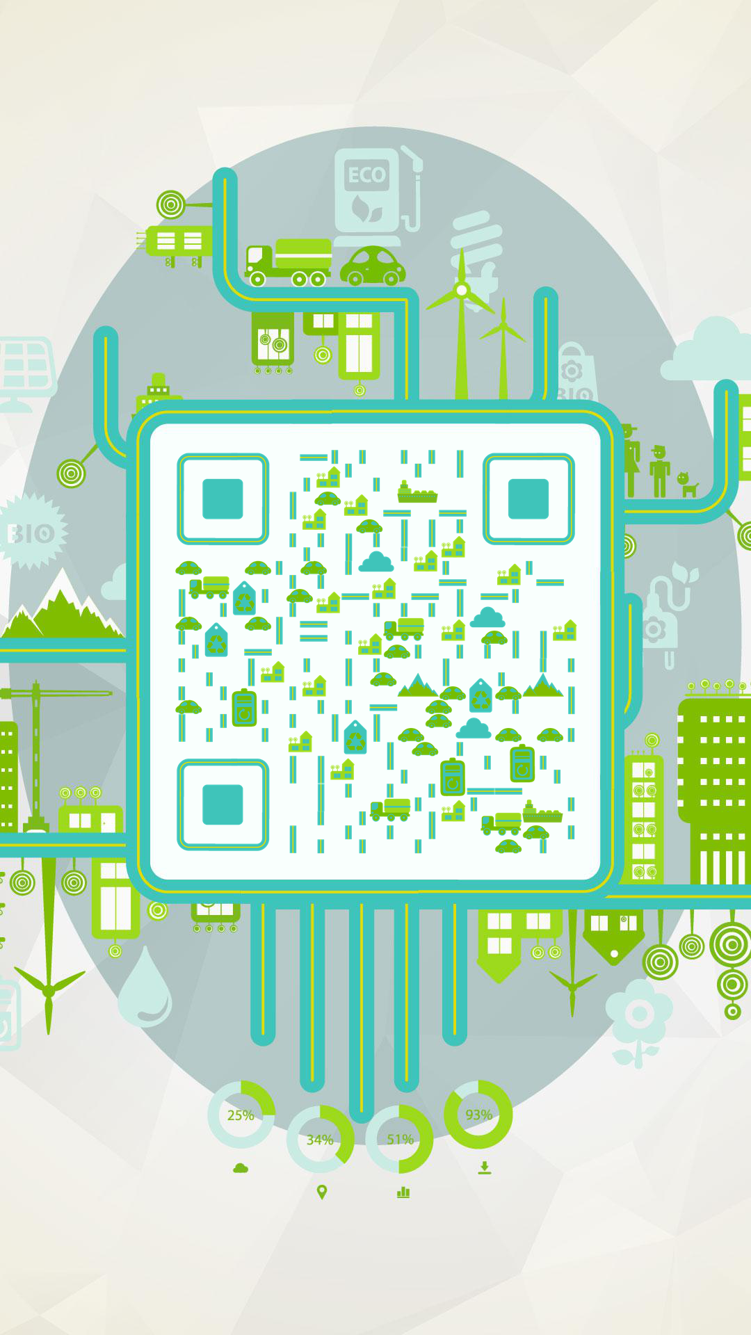 节能减排绿色低碳环保城市群二维码生成器-平面静态-手机壁纸