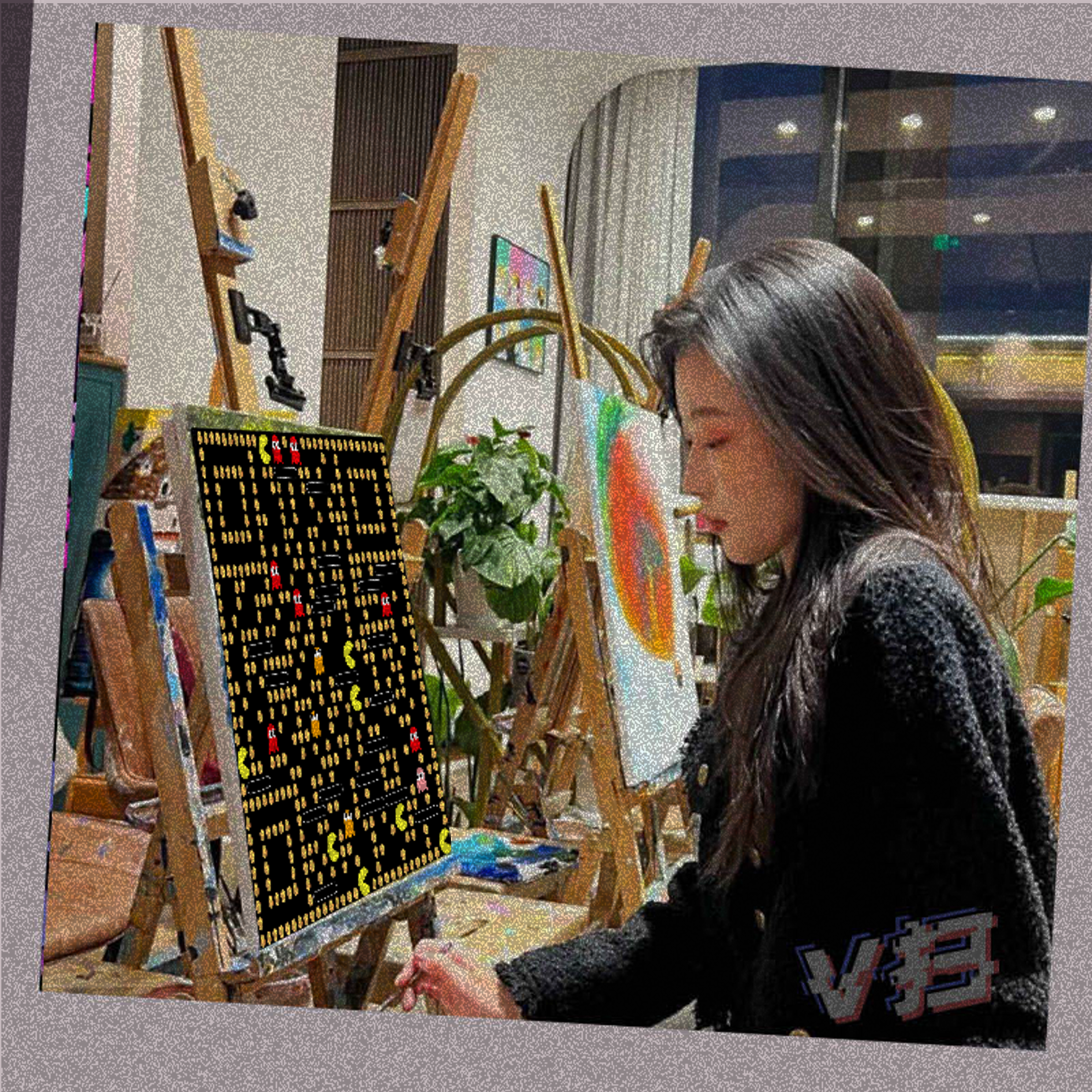 绿泡泡头画板女孩蒙版吃豆人艺术二维码二维码生成器-平面静态-正方形码