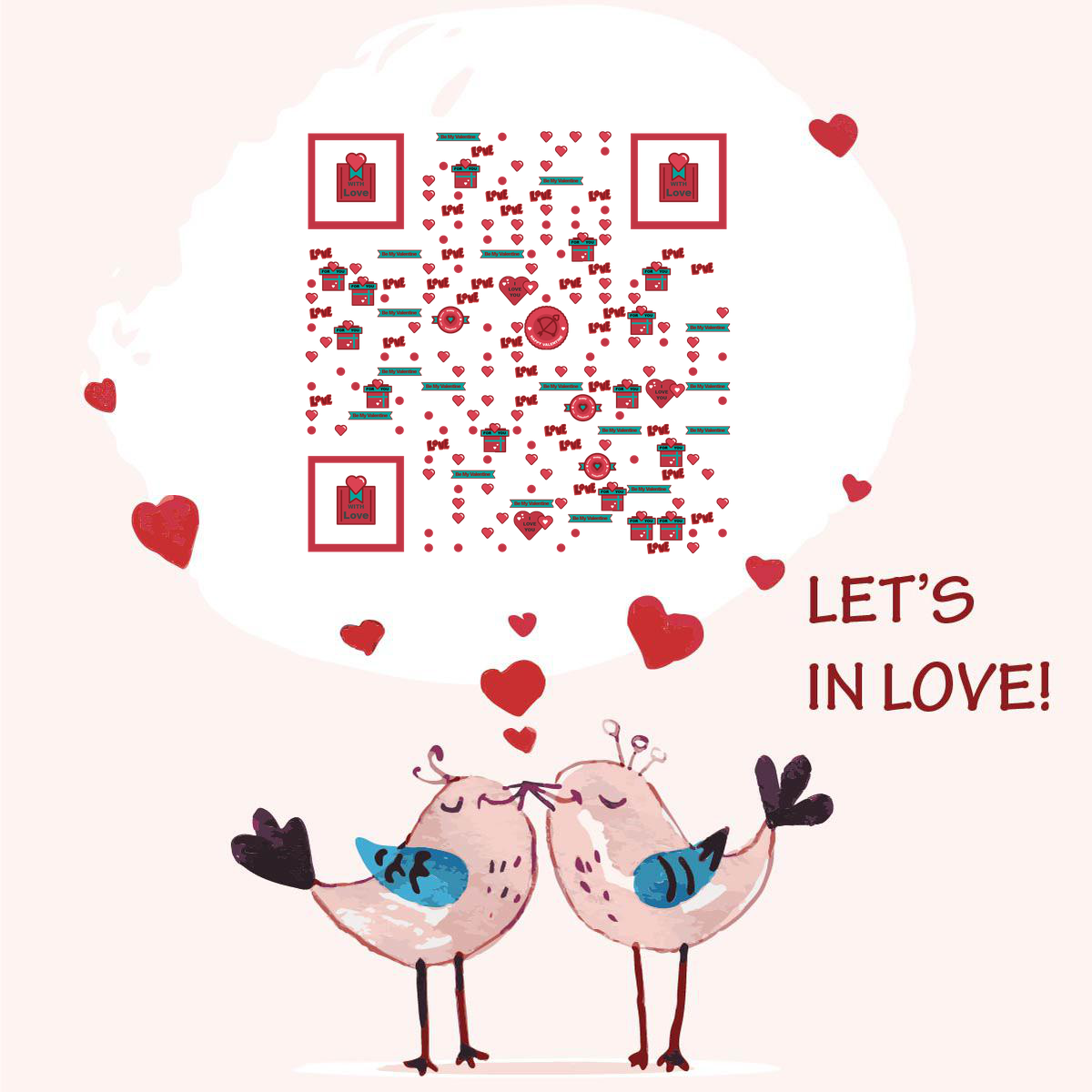520手绘风情人节表白两只爱情鸟二维码生成器-平面静态-正方形码