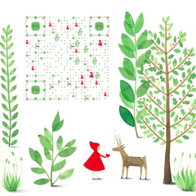 童话故事树林小红帽与麋鹿二维码生成器-平面静态-正方形码