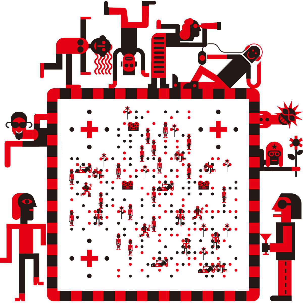红与黑时尚派对抽象艺术二维码生成器-平面静态-正方形码
