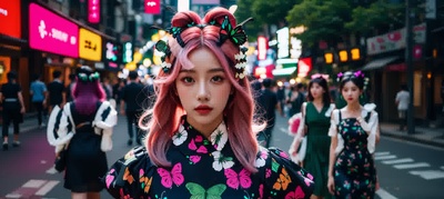 抖音快手三分割作品封面首尔街道模特照AI艺术字-第九工场字体生成器