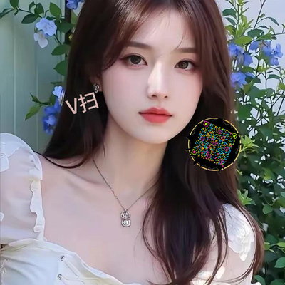 泡泡头图白衣美女耳环五彩丝带艺术二维码二维码生成器-平面静态-正方形码