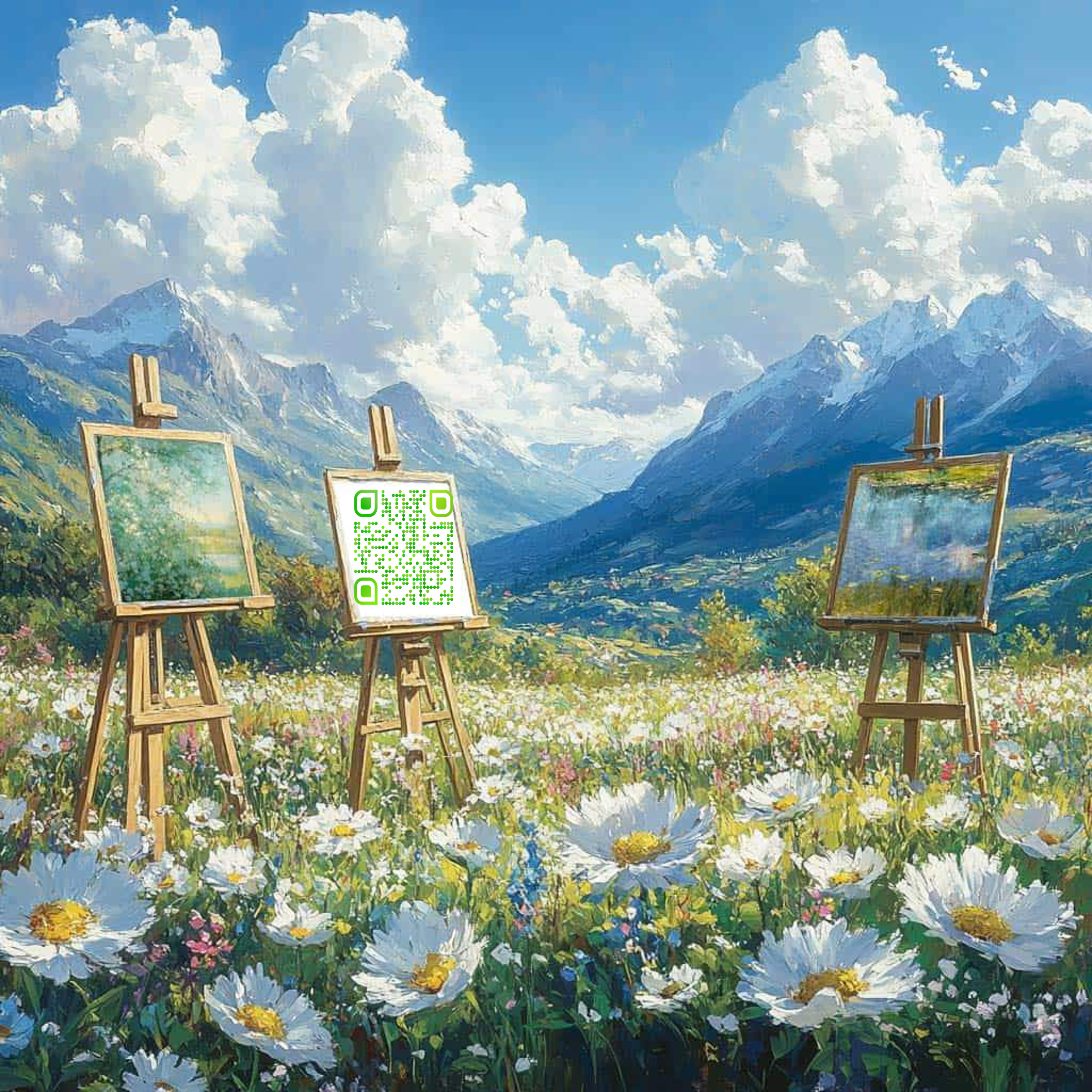 通用头像春天高山鲜花优美二维码生成器-平面静态-正方形码