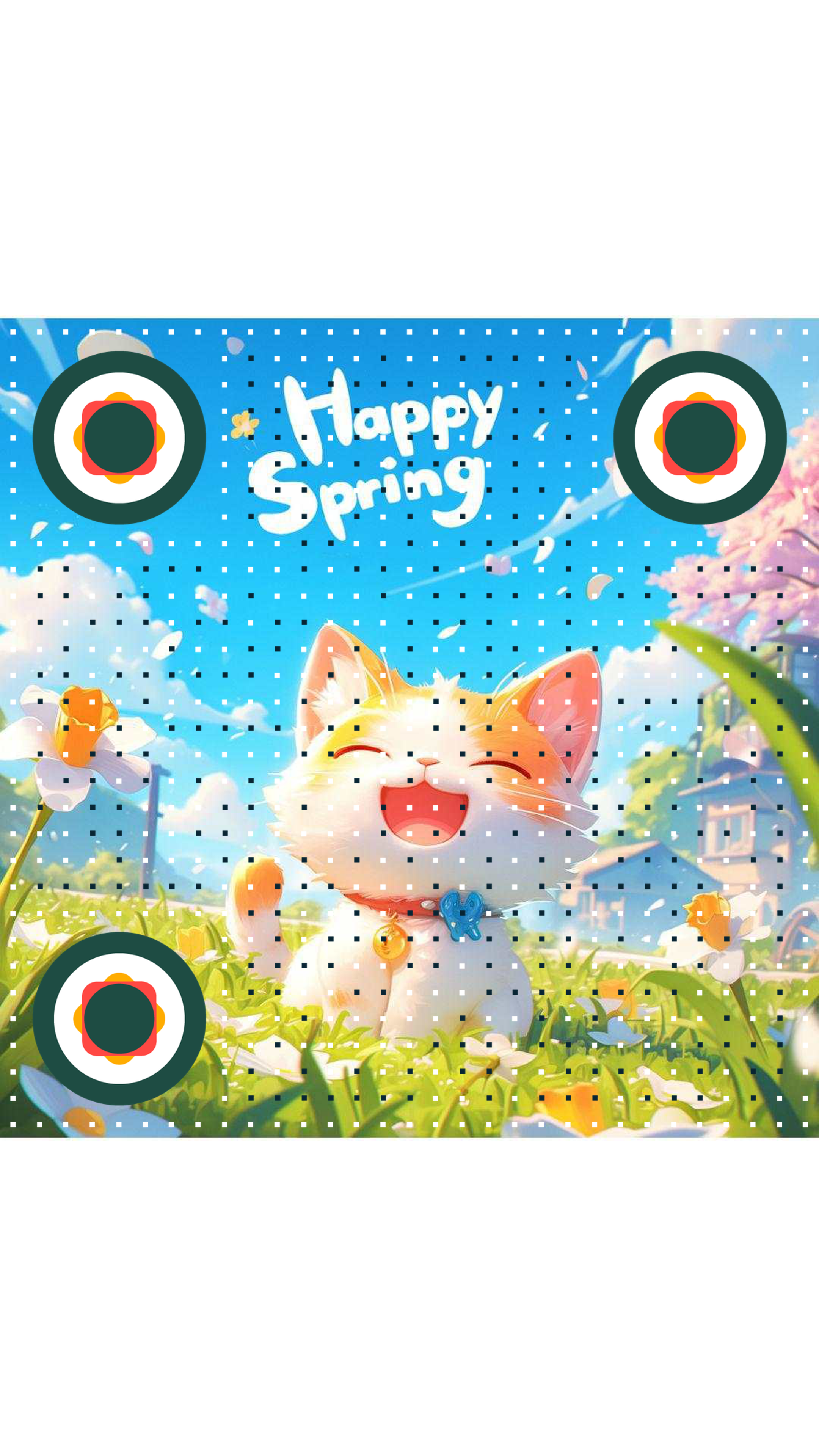 春天鲜花飞舞之欢乐可爱猫咪二维码生成器-平面静态-手机海报