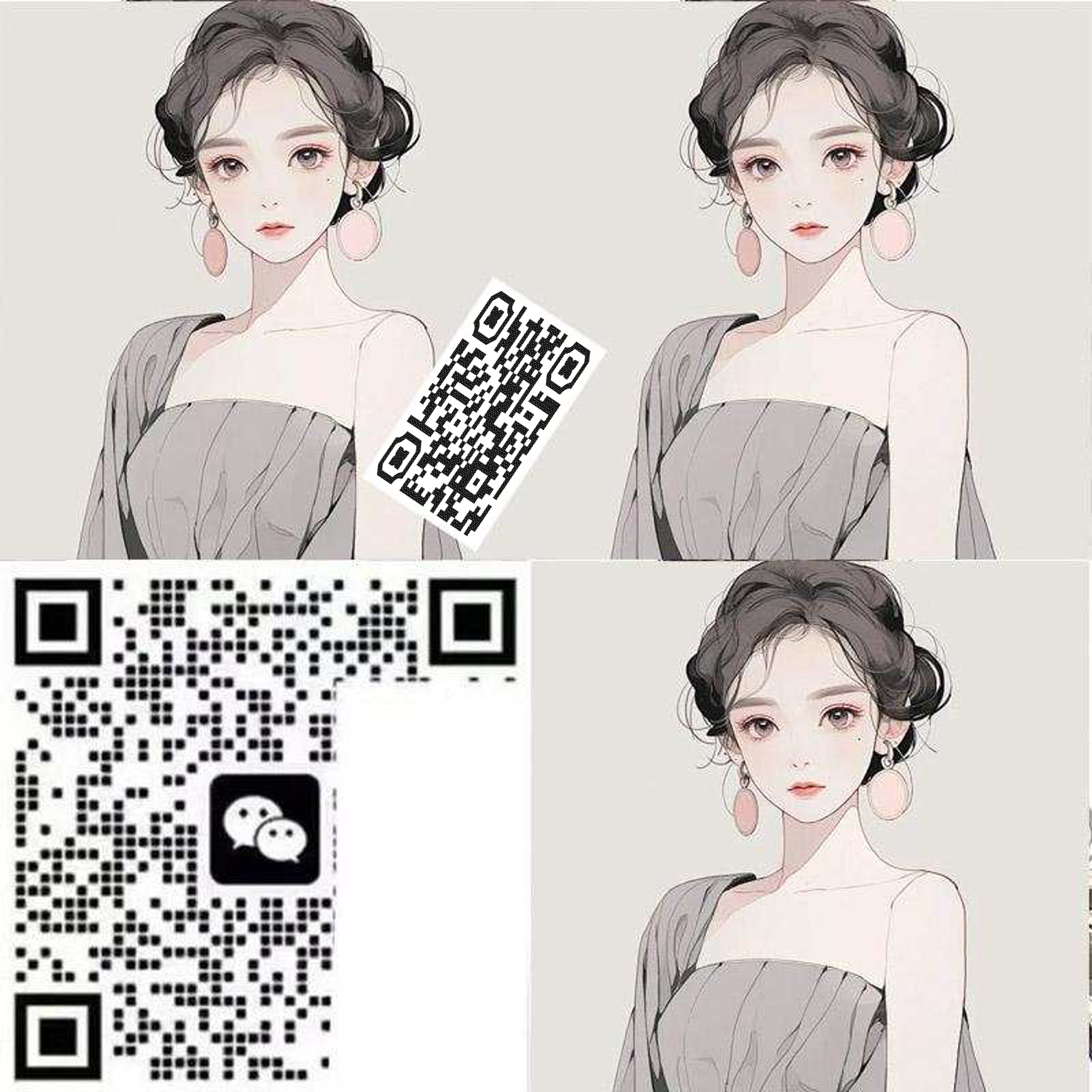 绿泡泡头图三格头盘发贵气卡通美女四叶草黑白点隐藏二维码二维码生成器-平面静态-正方形码