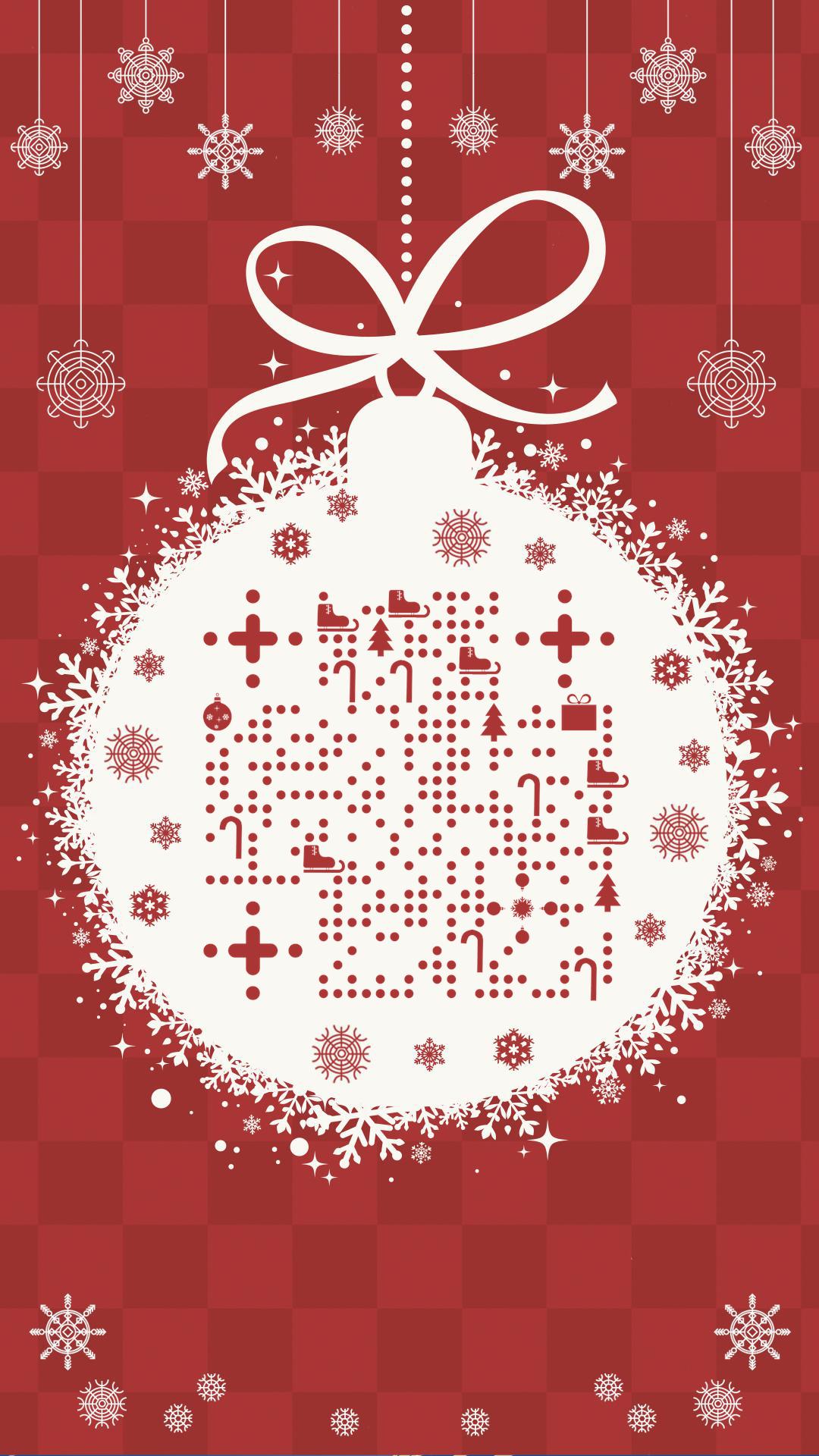 圣诞球红色圣诞节下雪贺卡祝福二维码生成器-平面静态-手机海报