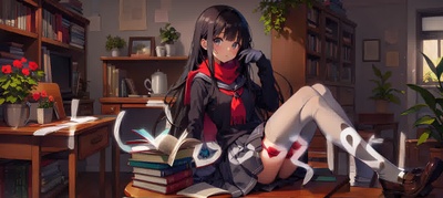 抖音快手三分割作品封面书房制服少女AI艺术字-第九工场字体生成器