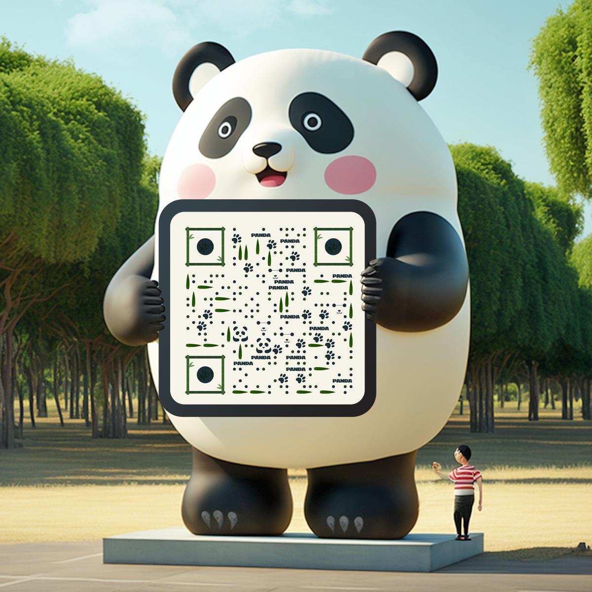 卡通可爱吉祥物国宝熊猫节日竹子可爱的熊猫扫码加好友二维码生成器-平面静态-正方形码