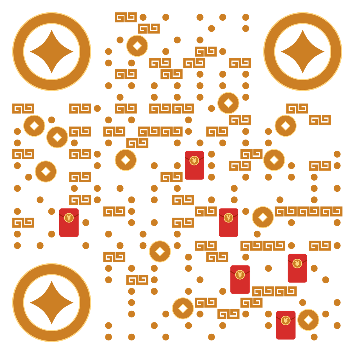 鲤鱼国风边框纹样金币红包封面二维码生成器-平面静态-无背景码