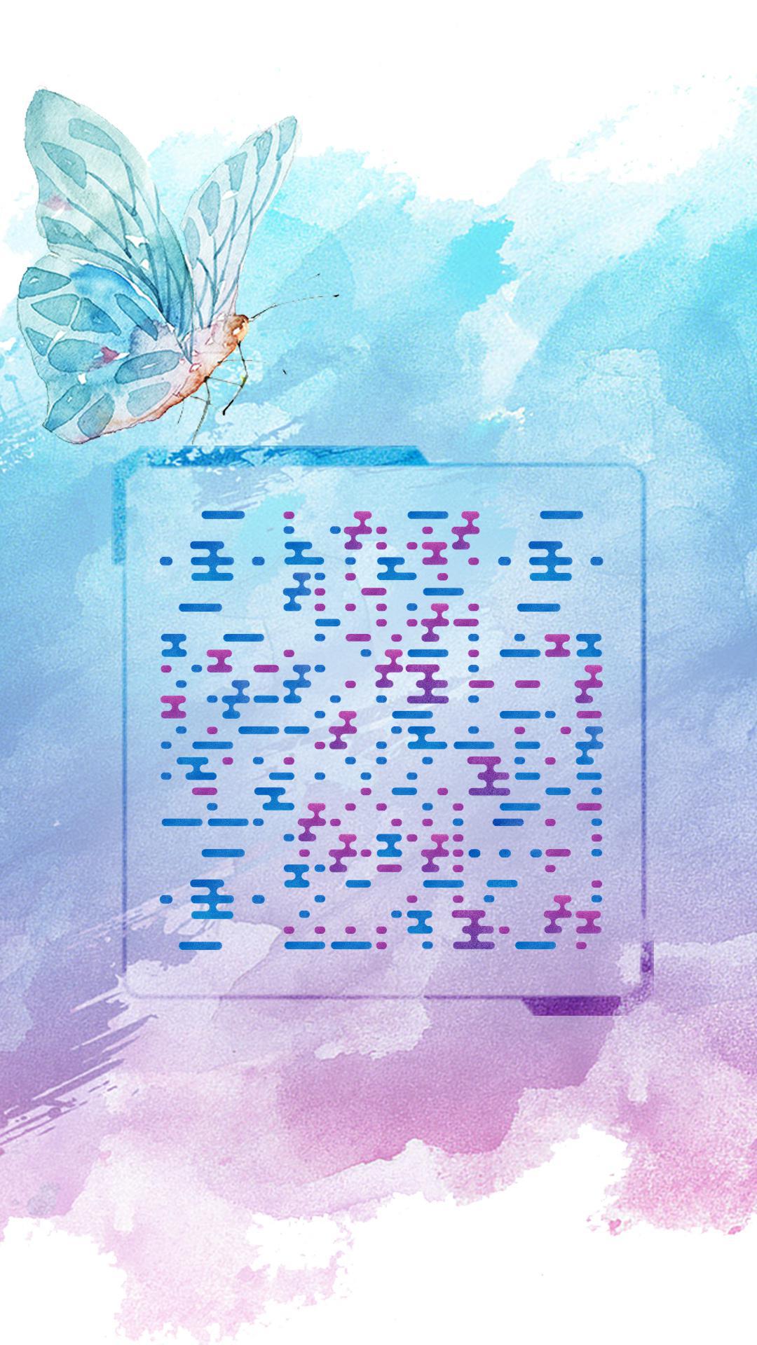 蓝紫水彩幻彩蝴蝶二维码生成器-平面静态-手机海报