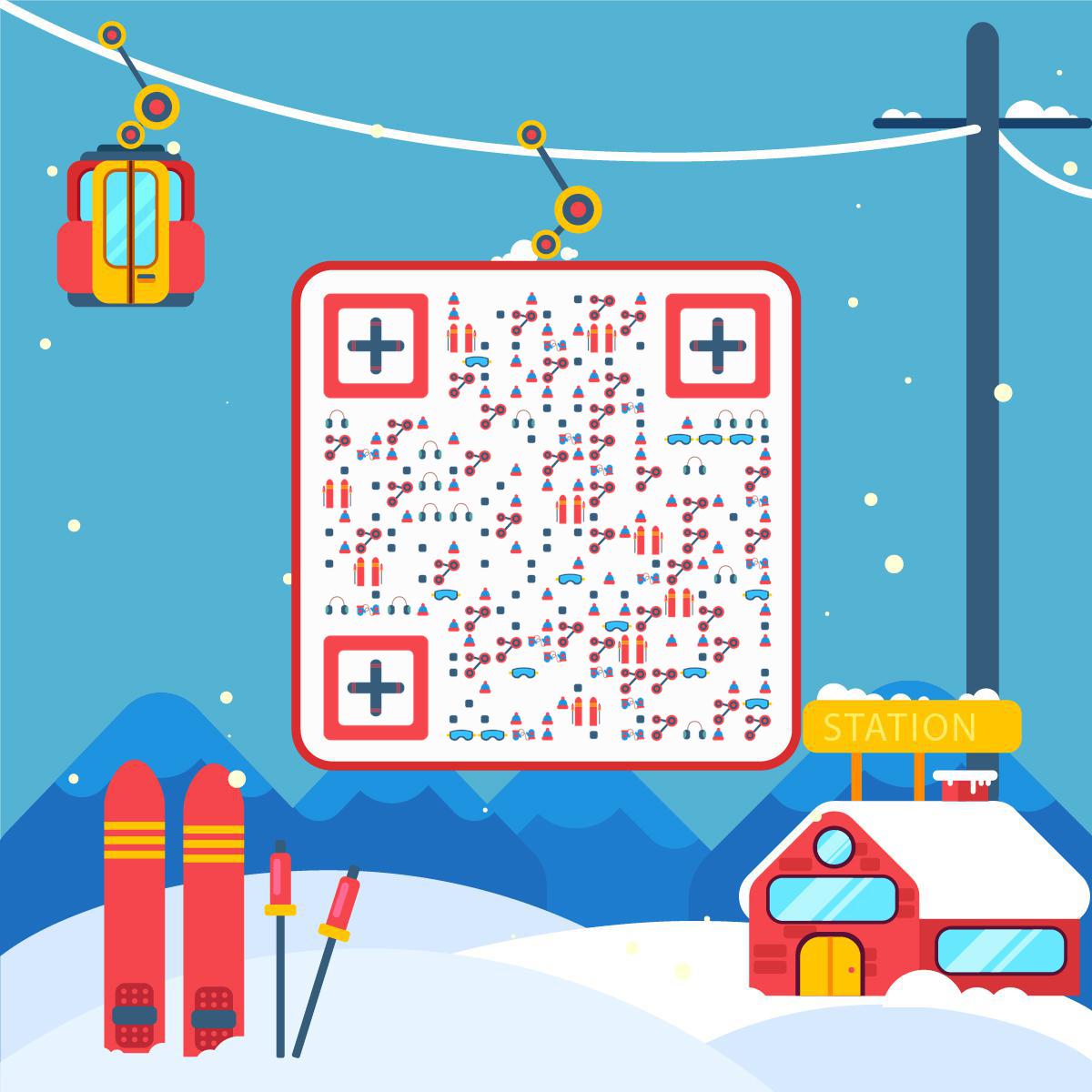 游乐场观光缆车旅行冬天娱乐二维码生成器-立体静态-正方形码