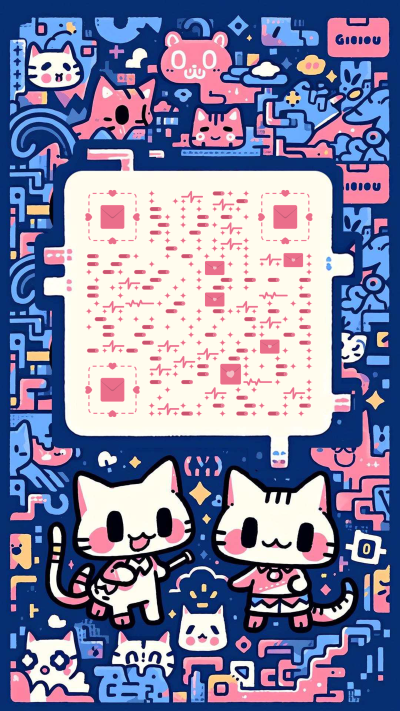 猫咪涂鸦可爱猫咪创意简约涂鸦艺术蓝猫二维码生成器-平面静态-手机海报