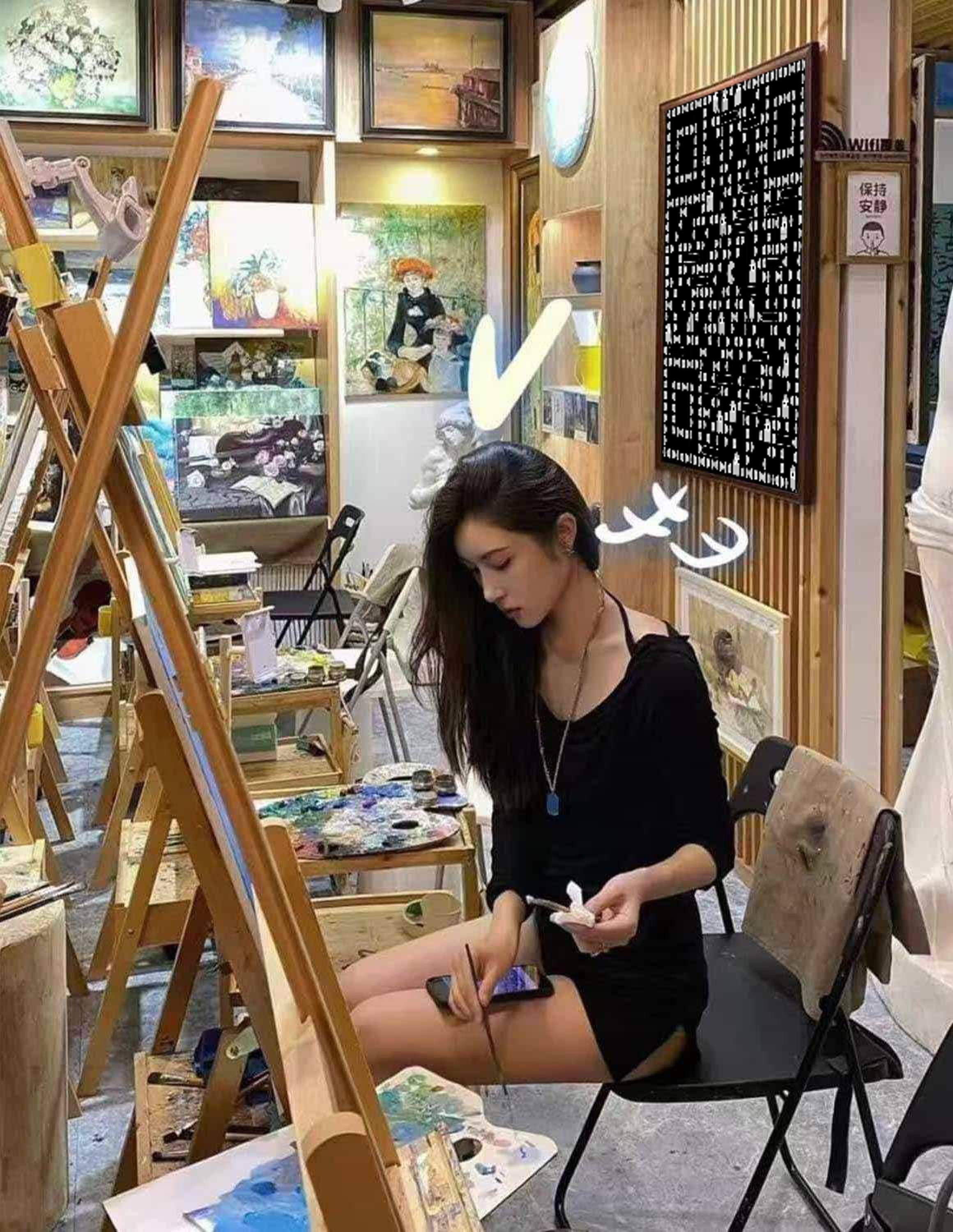社交动态画室油画女生黑白创意二维码二维码生成器-平面静态-微信名片