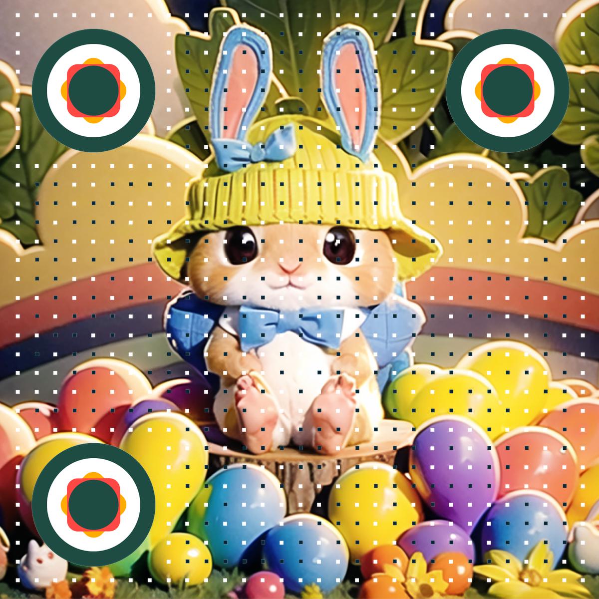 兔兔超级可爱漫画气球彩虹天空扫码关注二维码生成器-平面静态-正方形码