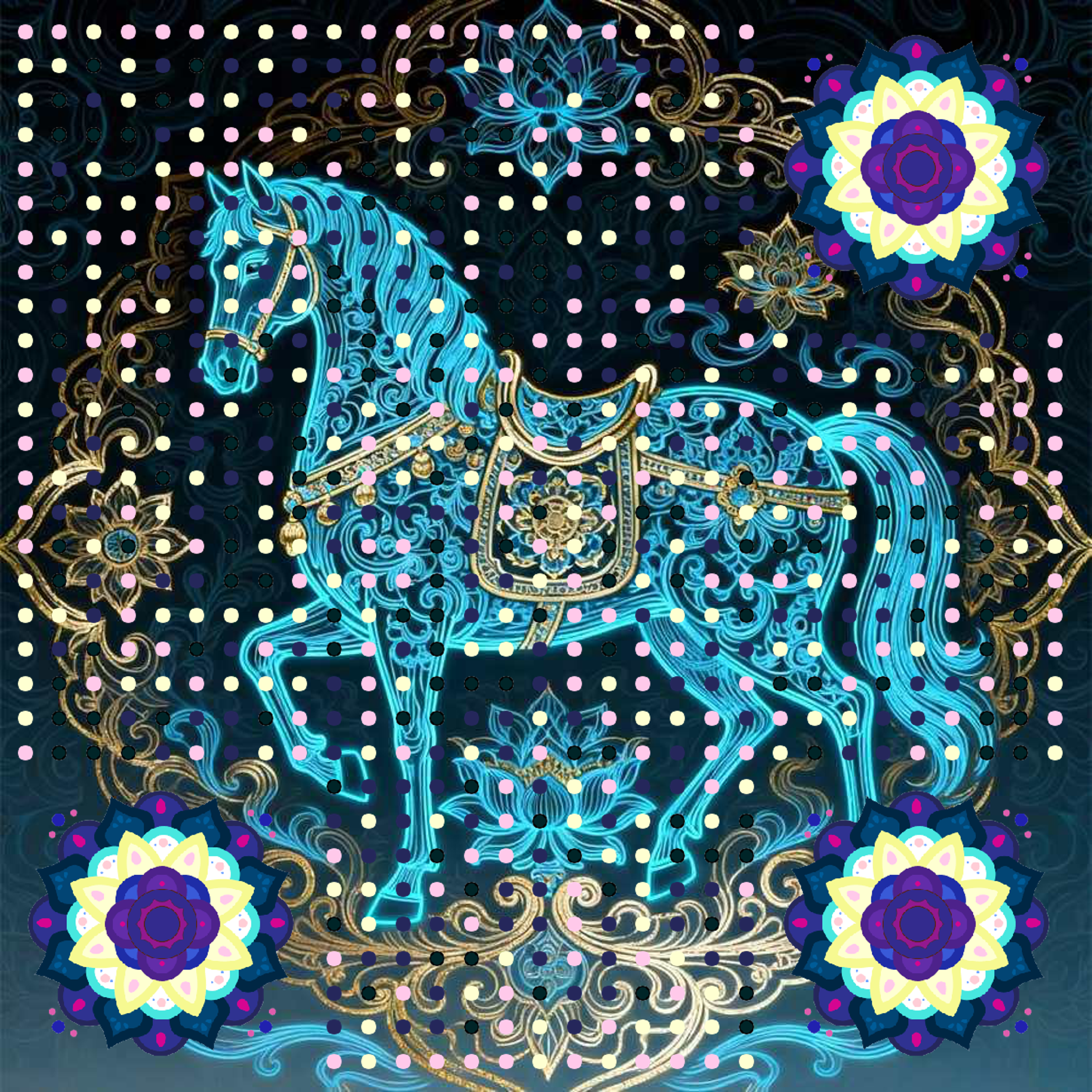 时尚方码蓝马儿经典花纹国风图案纹理花式艺术二维码二维码生成器-平面静态-正方形码
