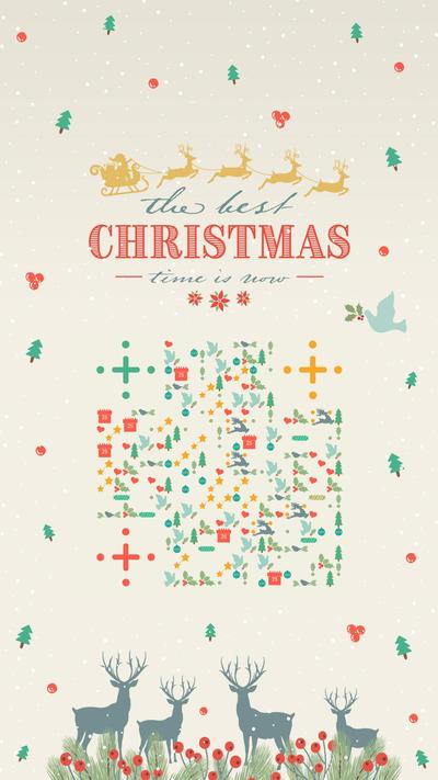 圣诞节小清新麋鹿浪漫下雪平安夜二维码生成器-平面静态-手机海报