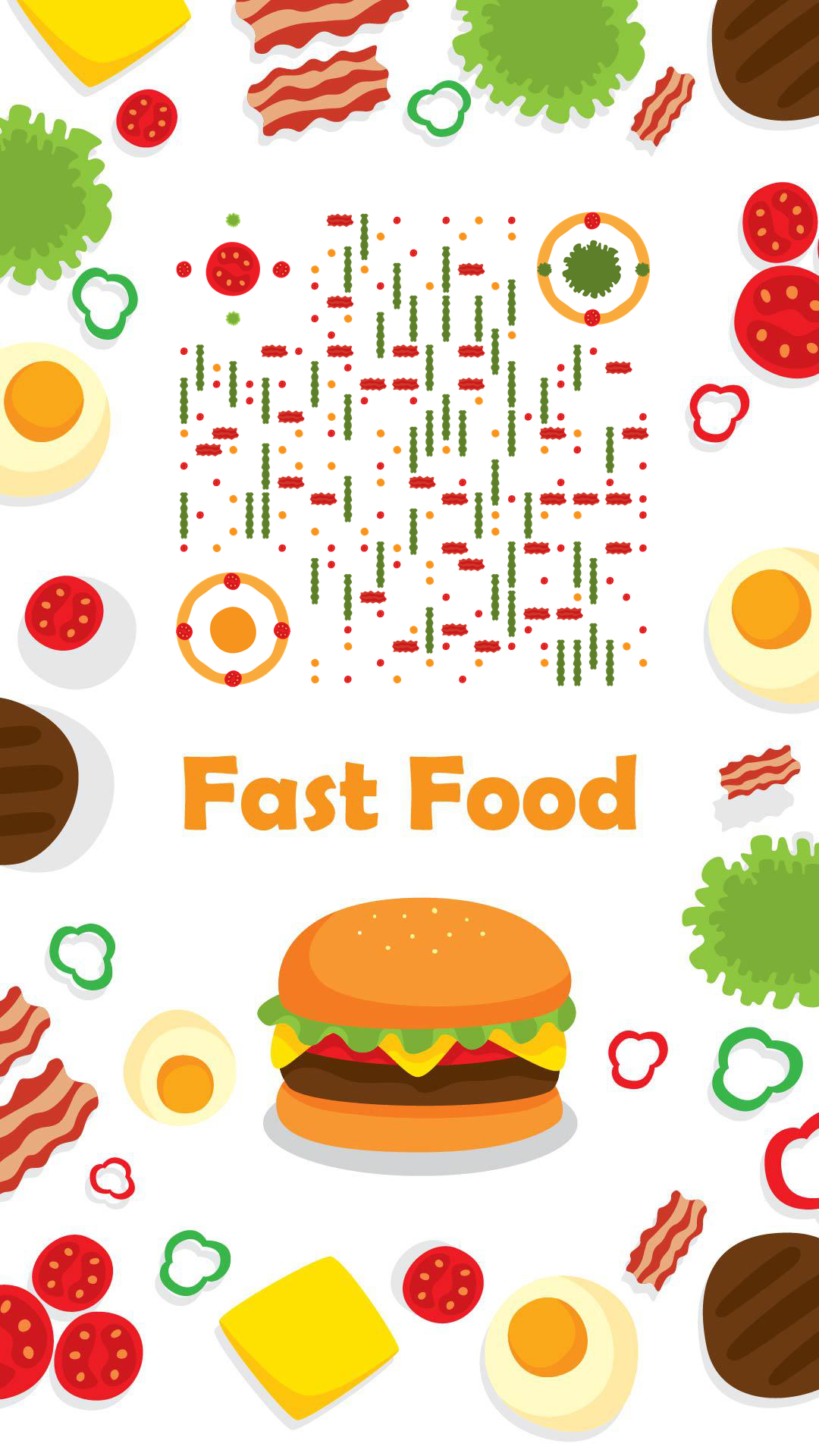 蔬菜培根汉堡快餐美食二维码生成器-平面静态-手机壁纸