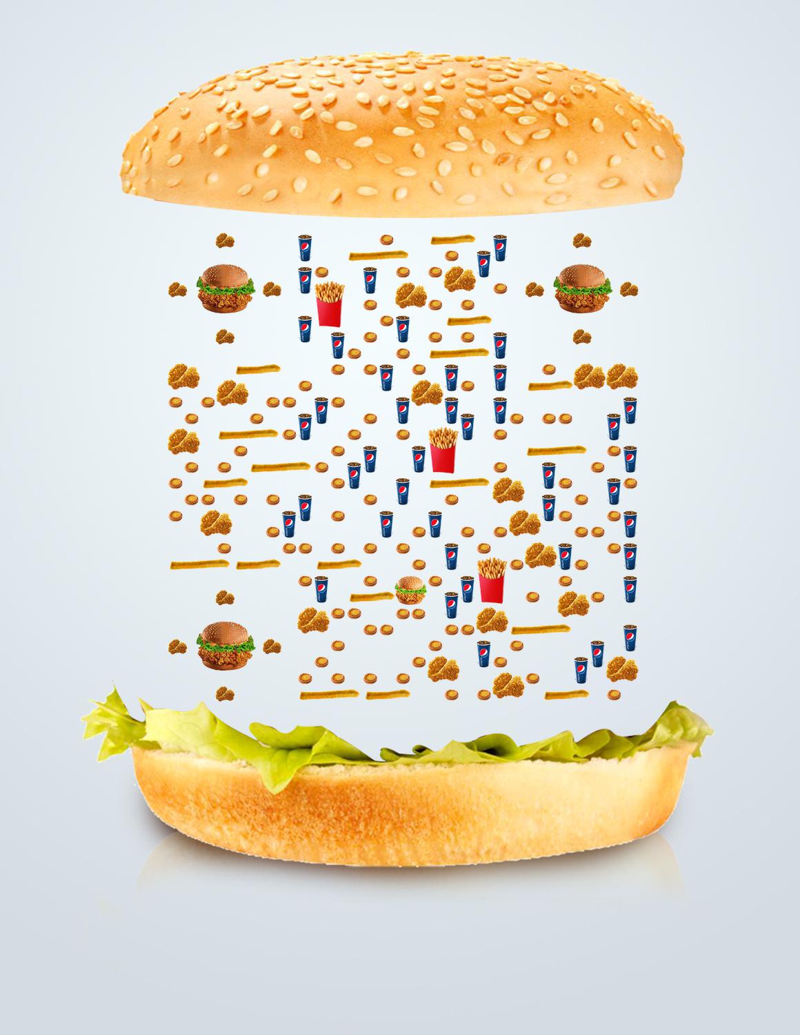 炸鸡汉堡可乐薯条休闲快餐小食叠叠高二维码生成器-平面静态-微信名片