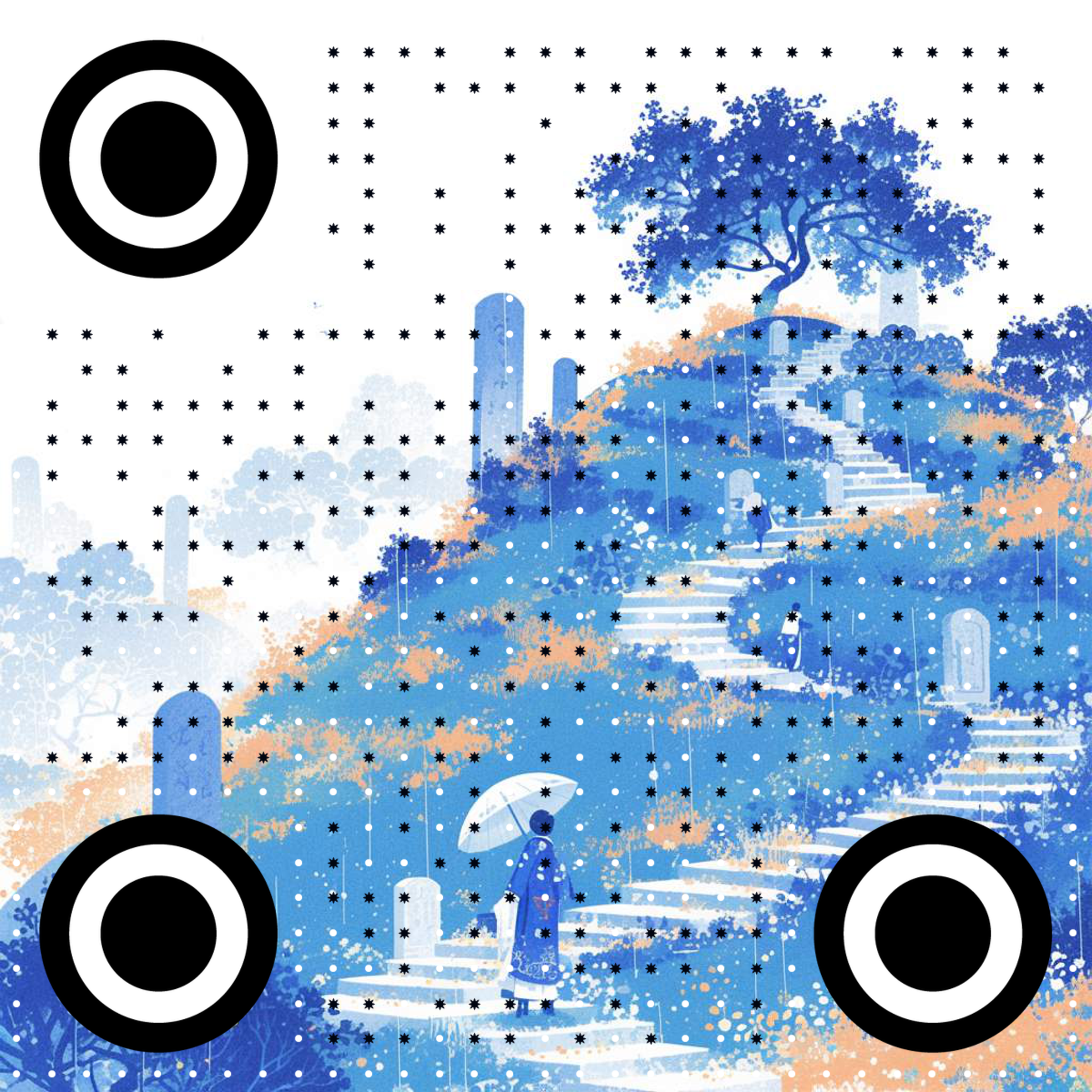 清明节祖先纪念祭扫蓝橘简约插花二维码生成器-平面静态-正方形码