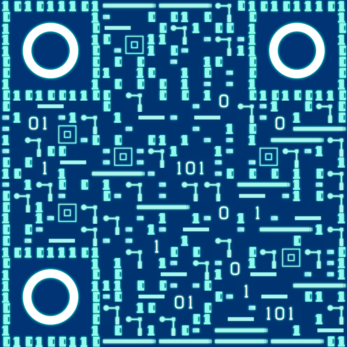 数据编程科技发光蓝色电路芯片二维码生成器-平面静态-无背景码
