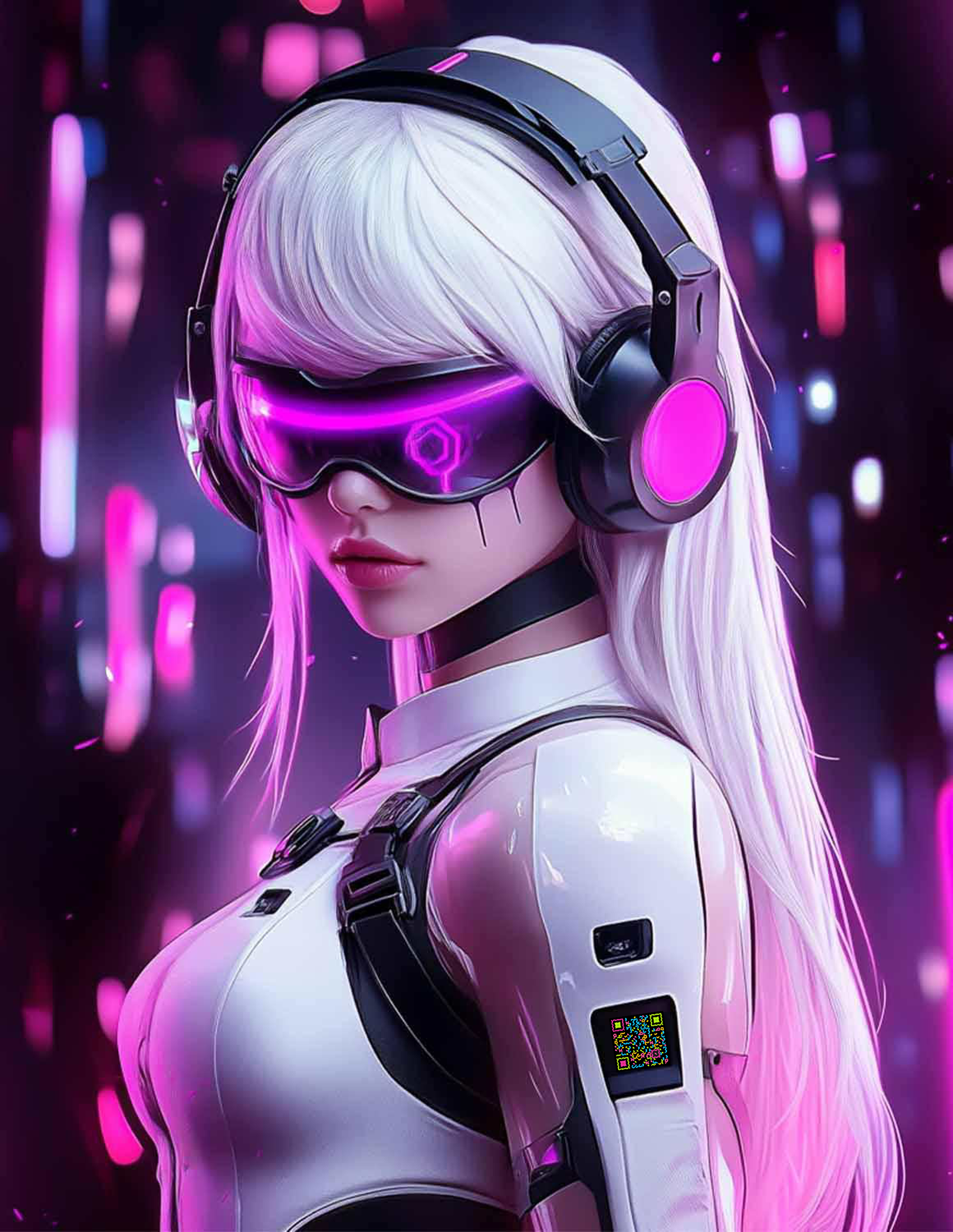 社交头像赛博朋克紫色少女二维码生成器-平面静态-微信名片