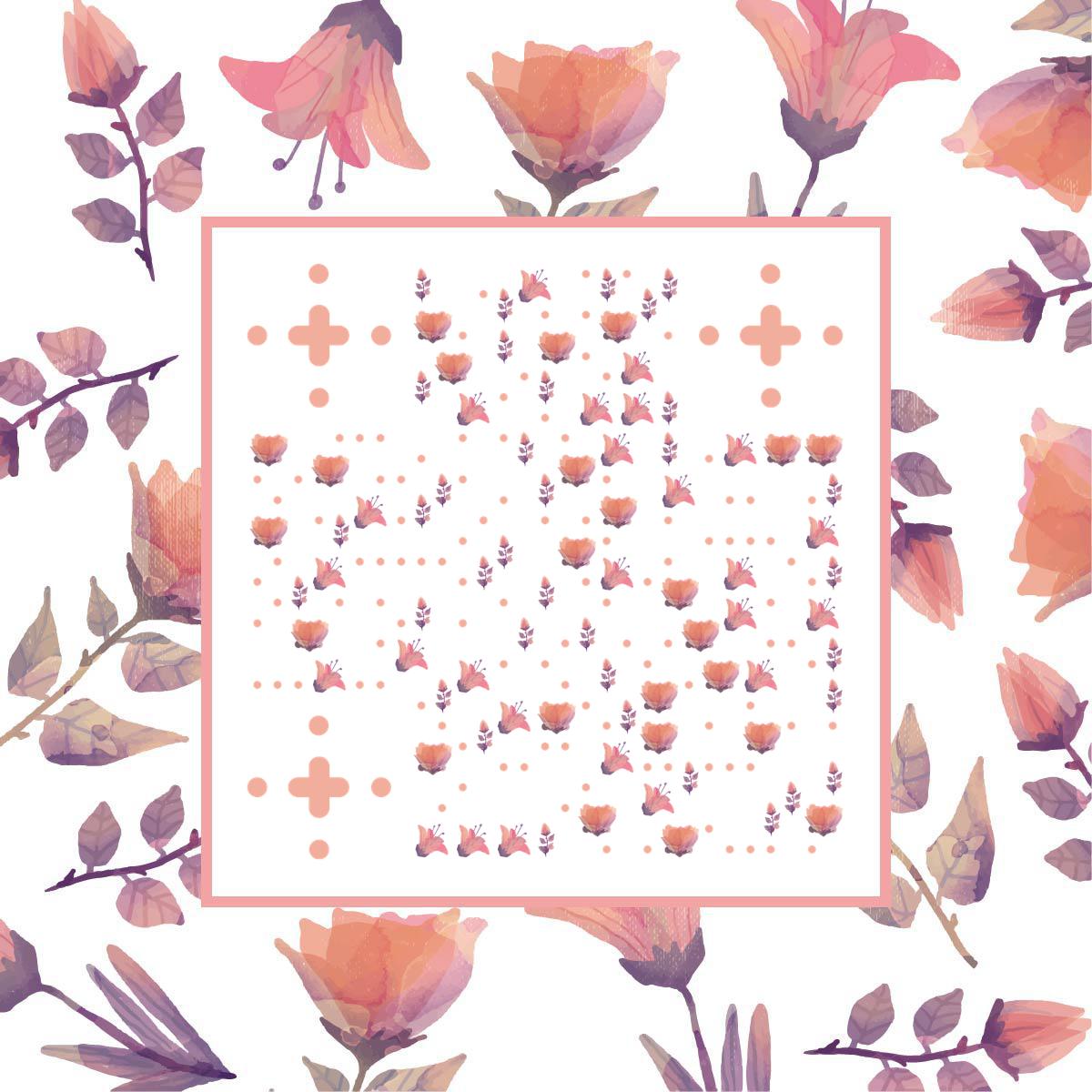 水彩花清新花朵装饰花纹印花二维码生成器-平面静态-正方形码