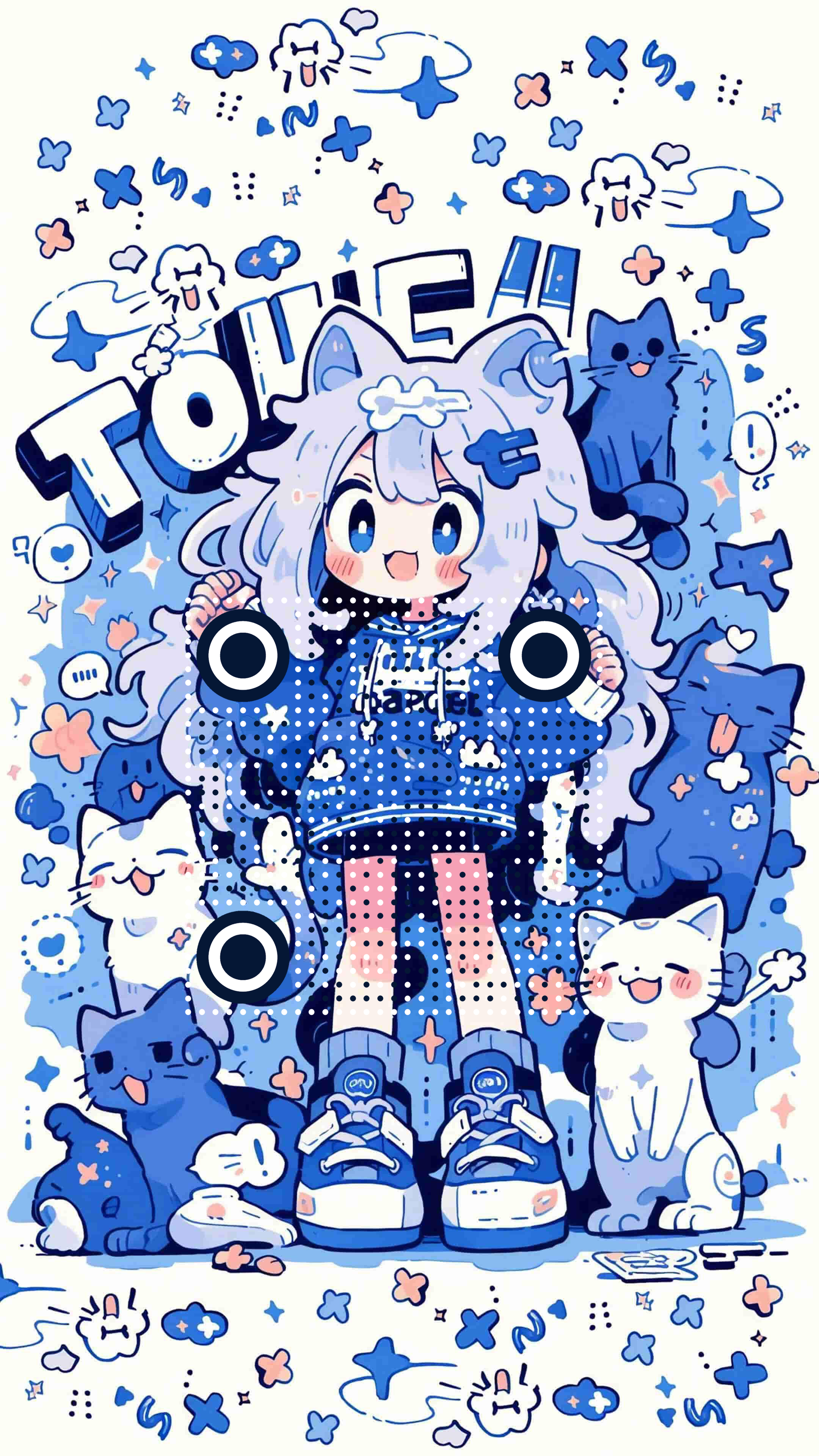 创意涂鸦可爱艺术猫系女孩二维码生成器-平面静态-手机海报