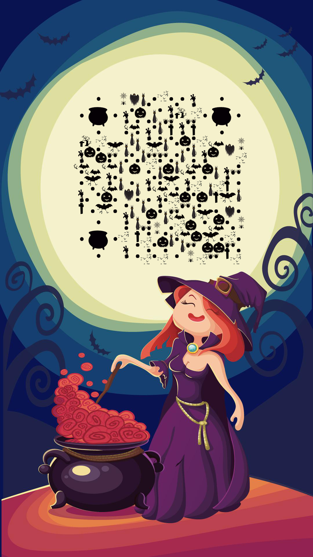 月光下的小魔女万圣节童话魔法二维码生成器-平面静态-手机壁纸