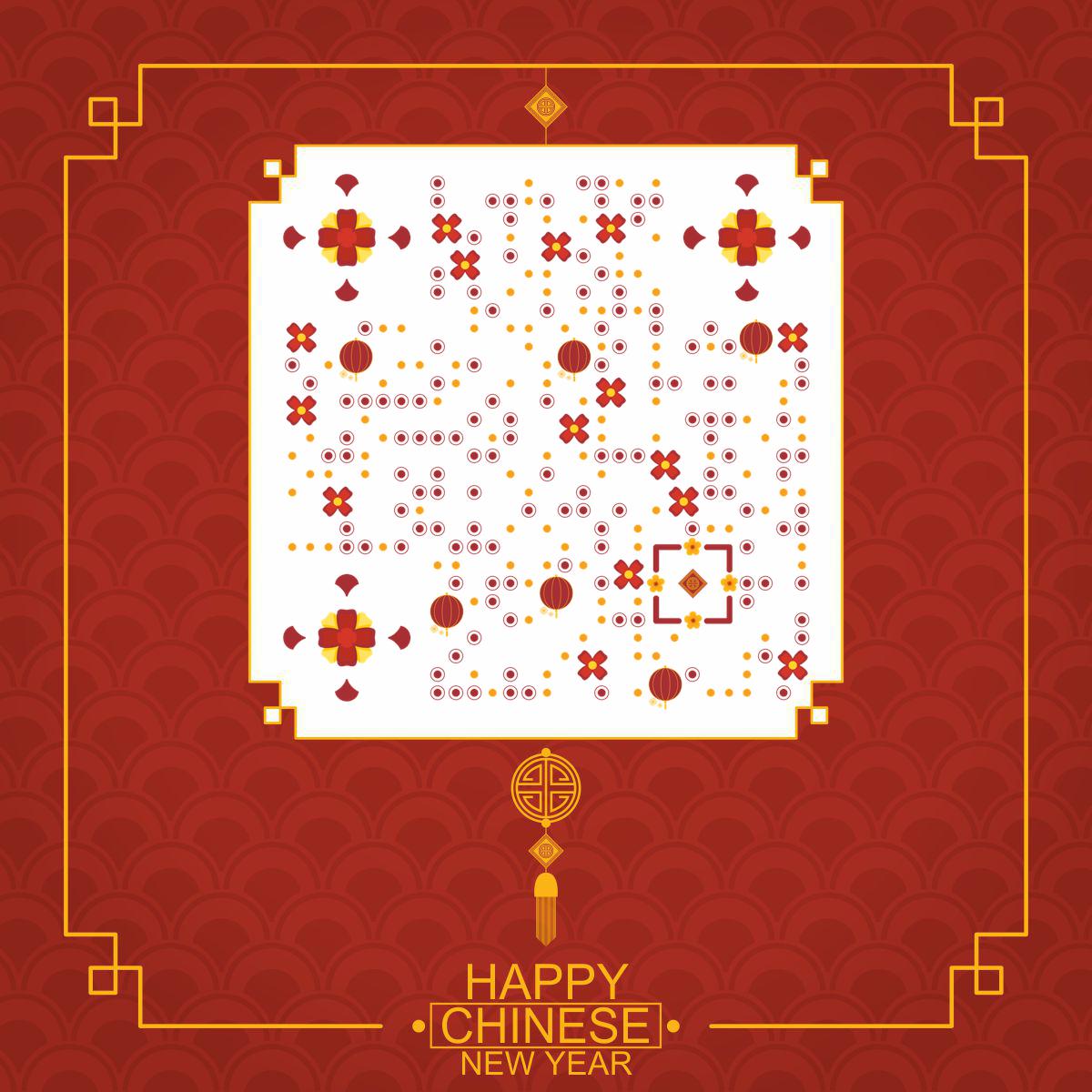 新春春节祝福新年红色中国庆祝二维码生成器-平面静态-正方形码