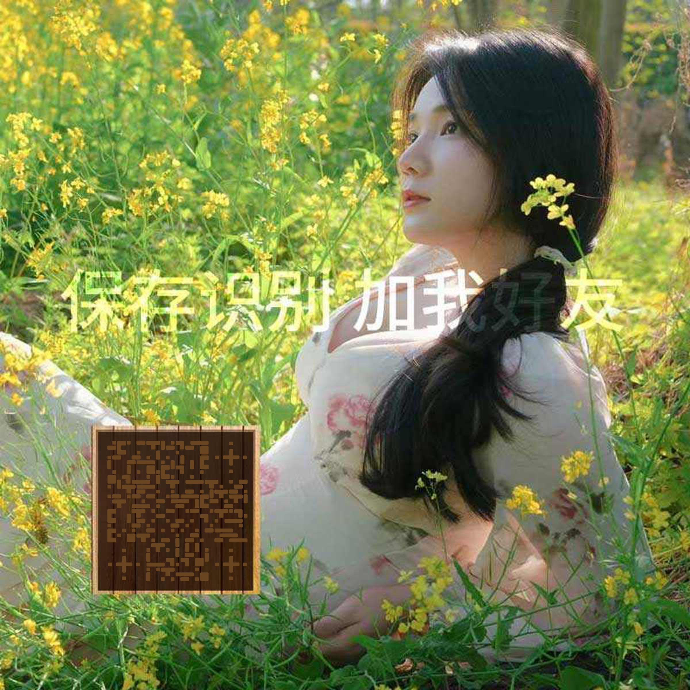 泡泡头图美女草地木板棕色防封二维码二维码生成器-平面静态-正方形码