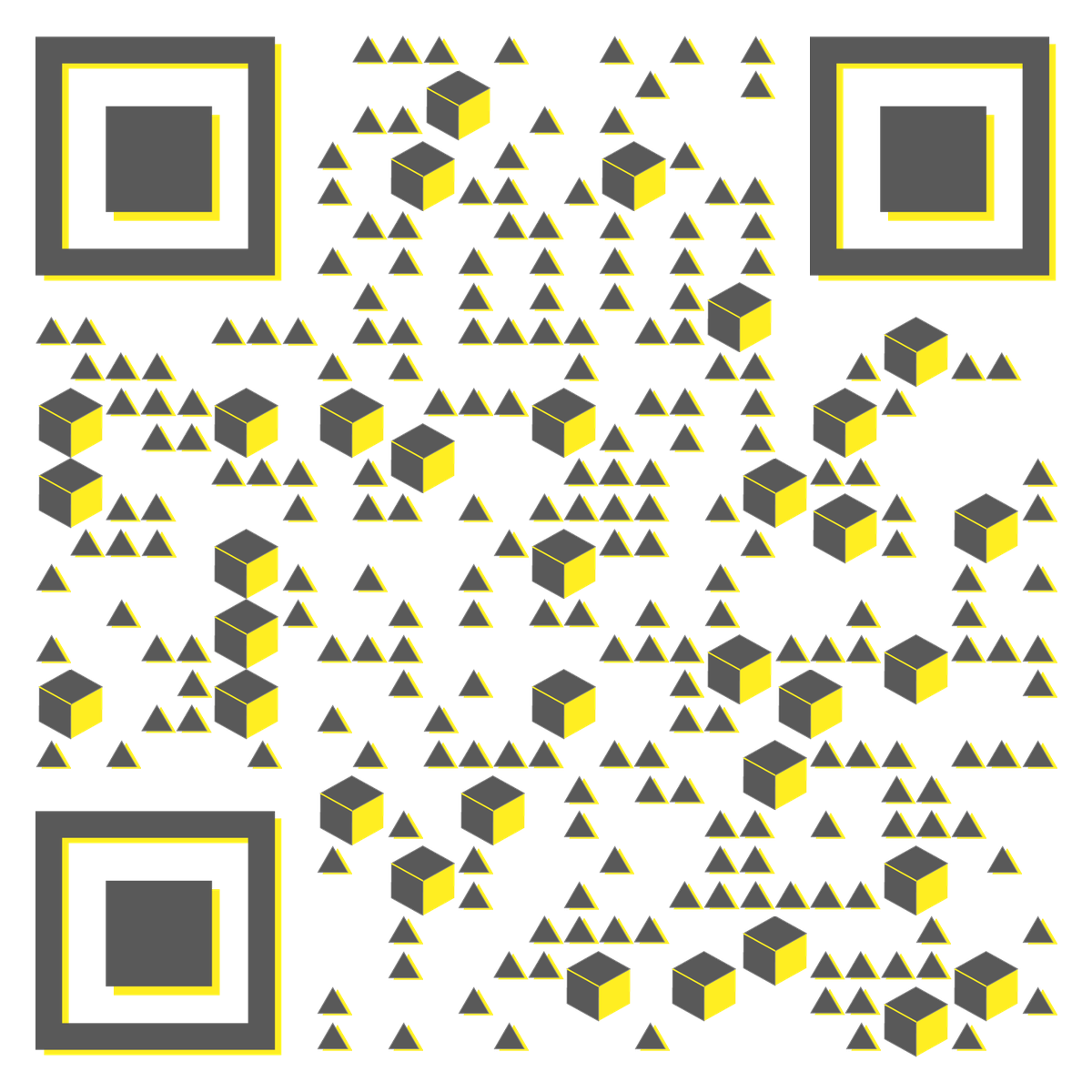 活力柠檬黄几何图形圆形三角立方体二维码生成器-平面静态-无背景码