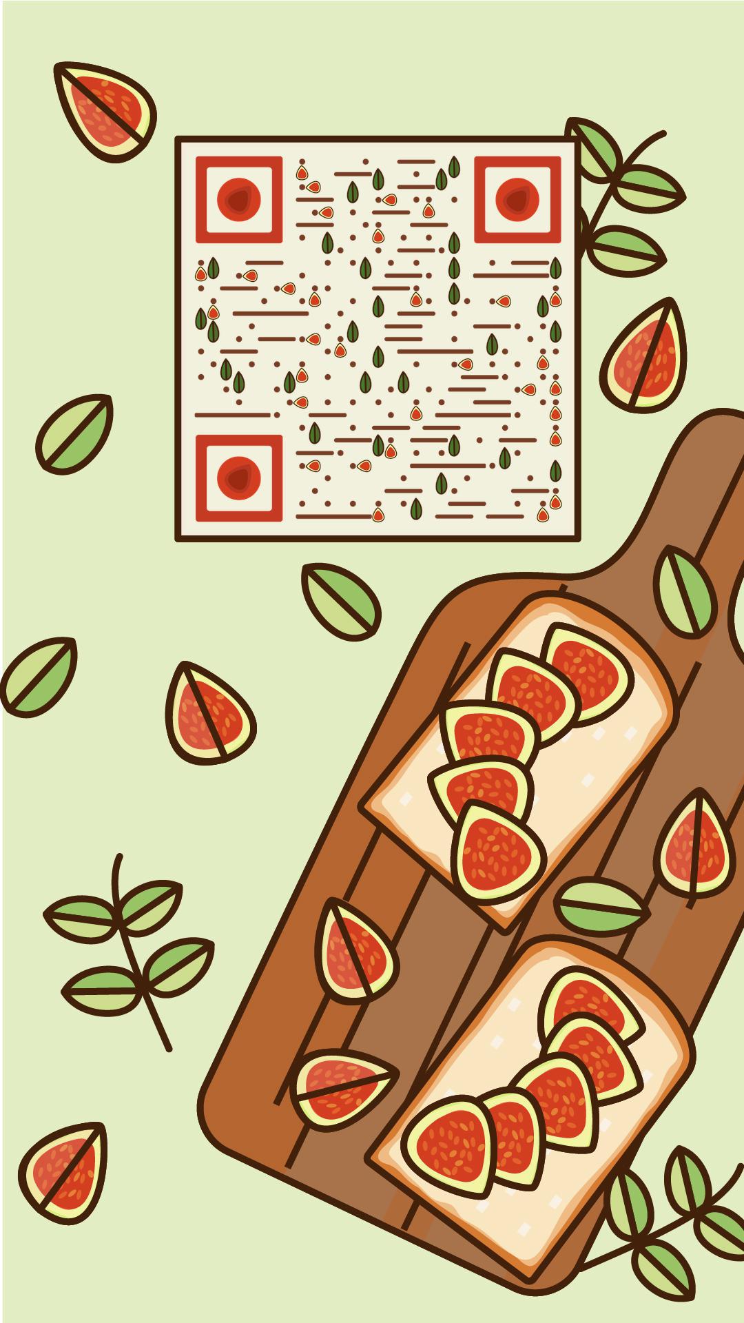 美味无花果水果美食手绘线条二维码生成器-平面静态-手机海报
