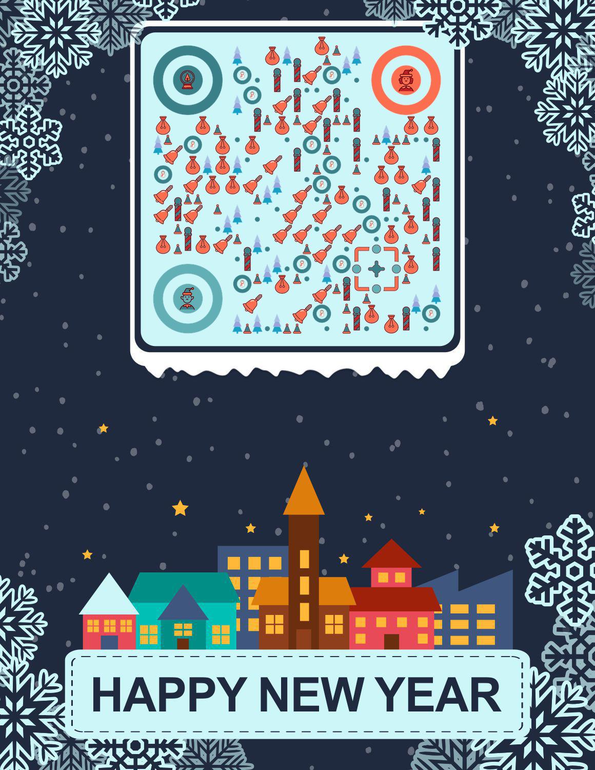 元旦新年冬天下雪天房子夜晚二维码生成器-平面静态-微信名片
