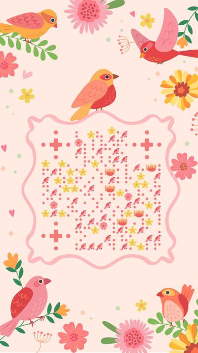 粉色花园鸟儿二维码生成器-平面静态-手机海报
