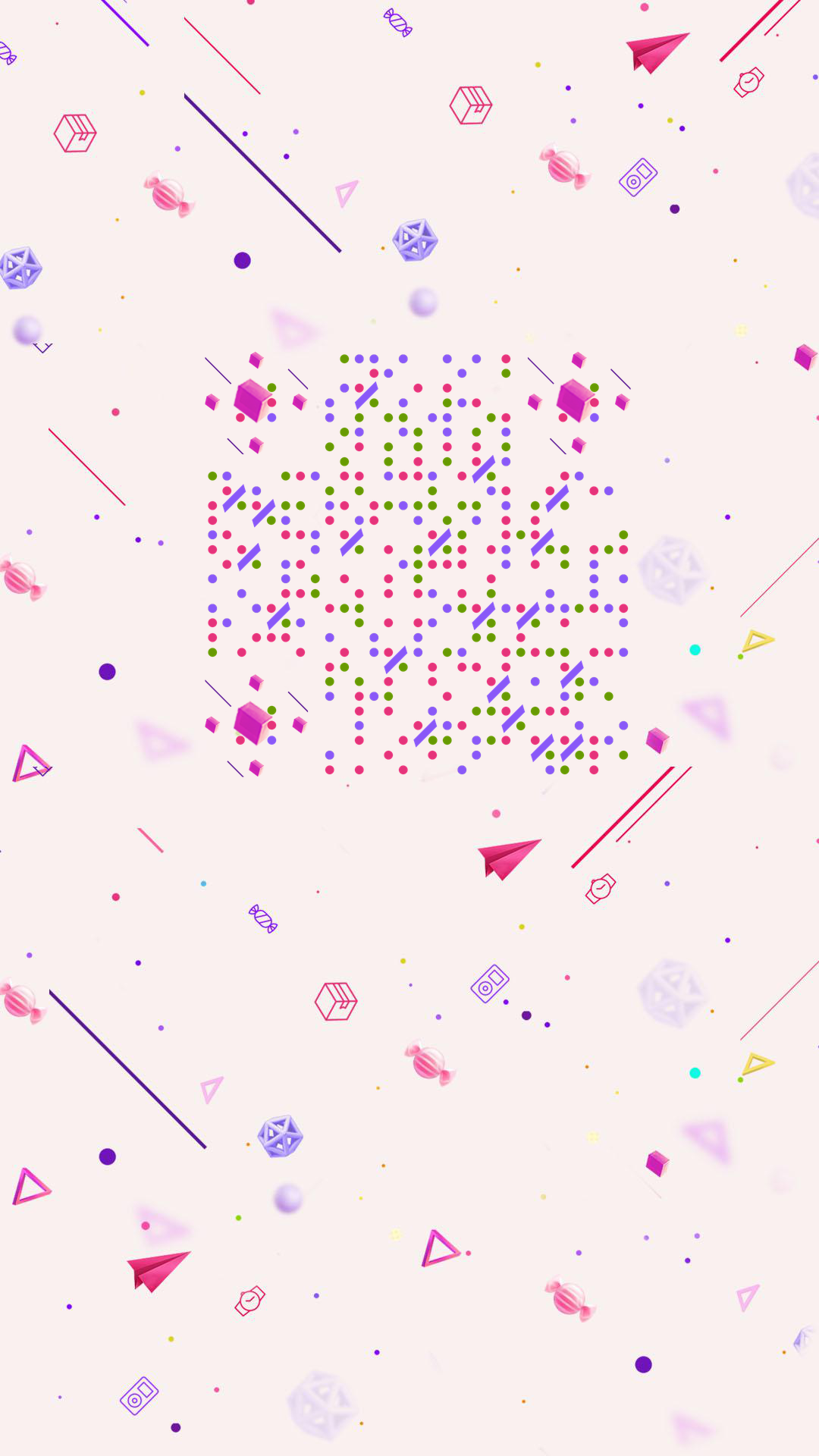 简约炫彩粉色紫色线条立体纸飞机二维码生成器-平面静态-手机壁纸