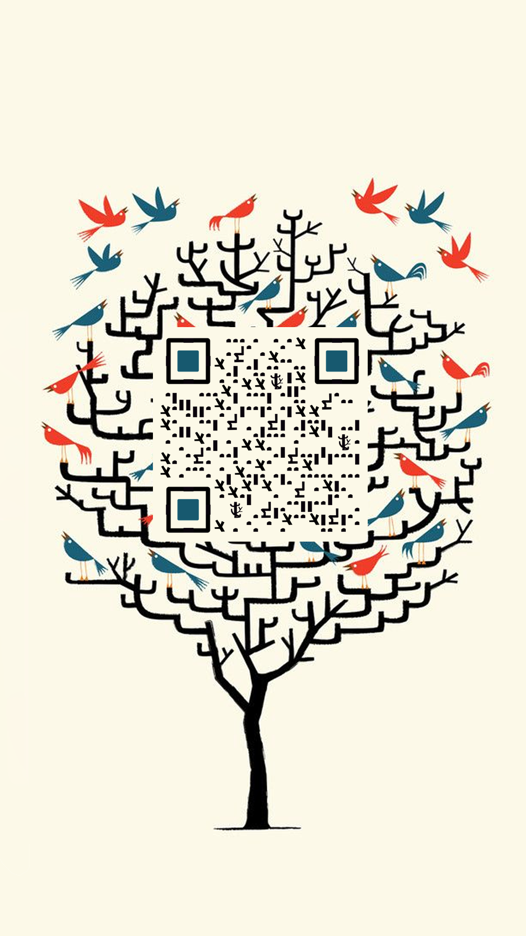 环保大树小鸟森林创意简约二维码生成器-平面静态-手机壁纸