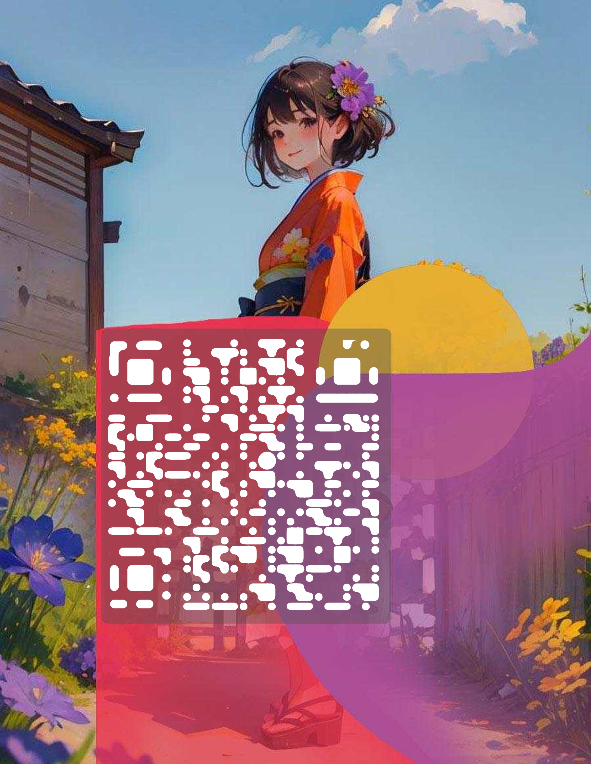 抖音封面作品封面向日葵女孩白色液化艺术二维码二维码生成器-平面静态-微信名片