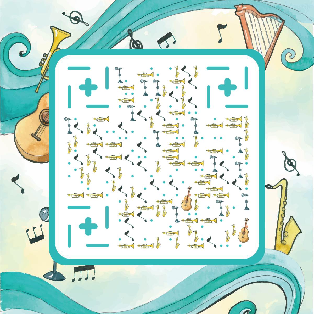 水彩跳动音符乐曲音乐乐器二维码生成器-平面静态-正方形码