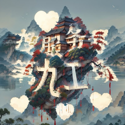 山水仙境AI艺术隐藏字-第九工场字体生成器