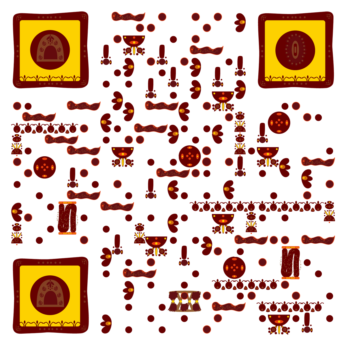 橙色部落非洲图腾符号二维码生成器-平面静态-无背景码