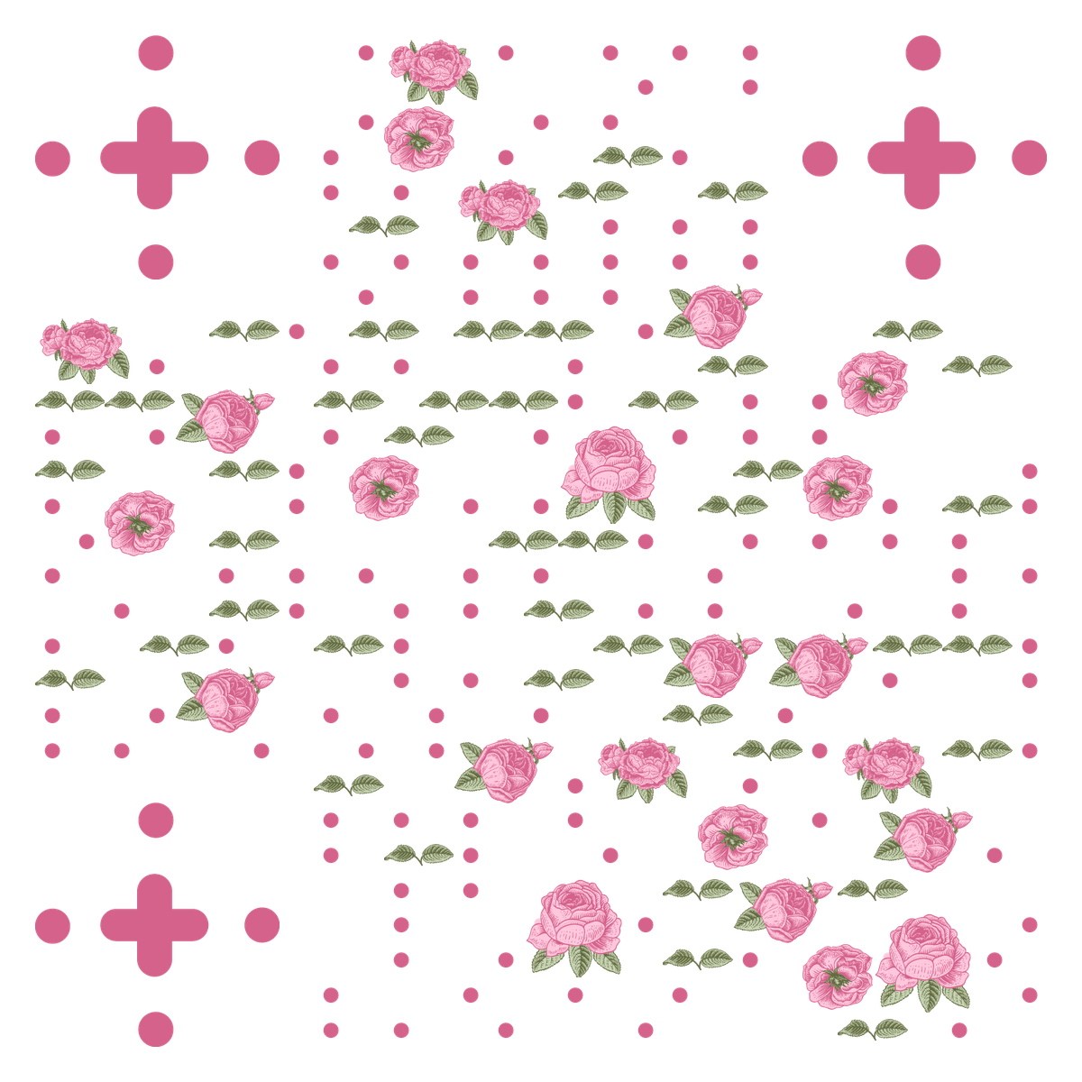 刺绣粉色花园卡片二维码-无背景码-平面静态