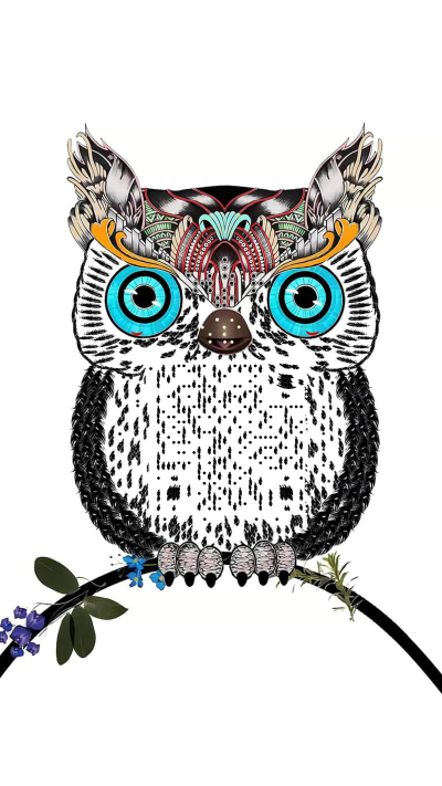 猫头鹰蓝眼彩色隐藏码二维码生成器-平面静态-手机海报