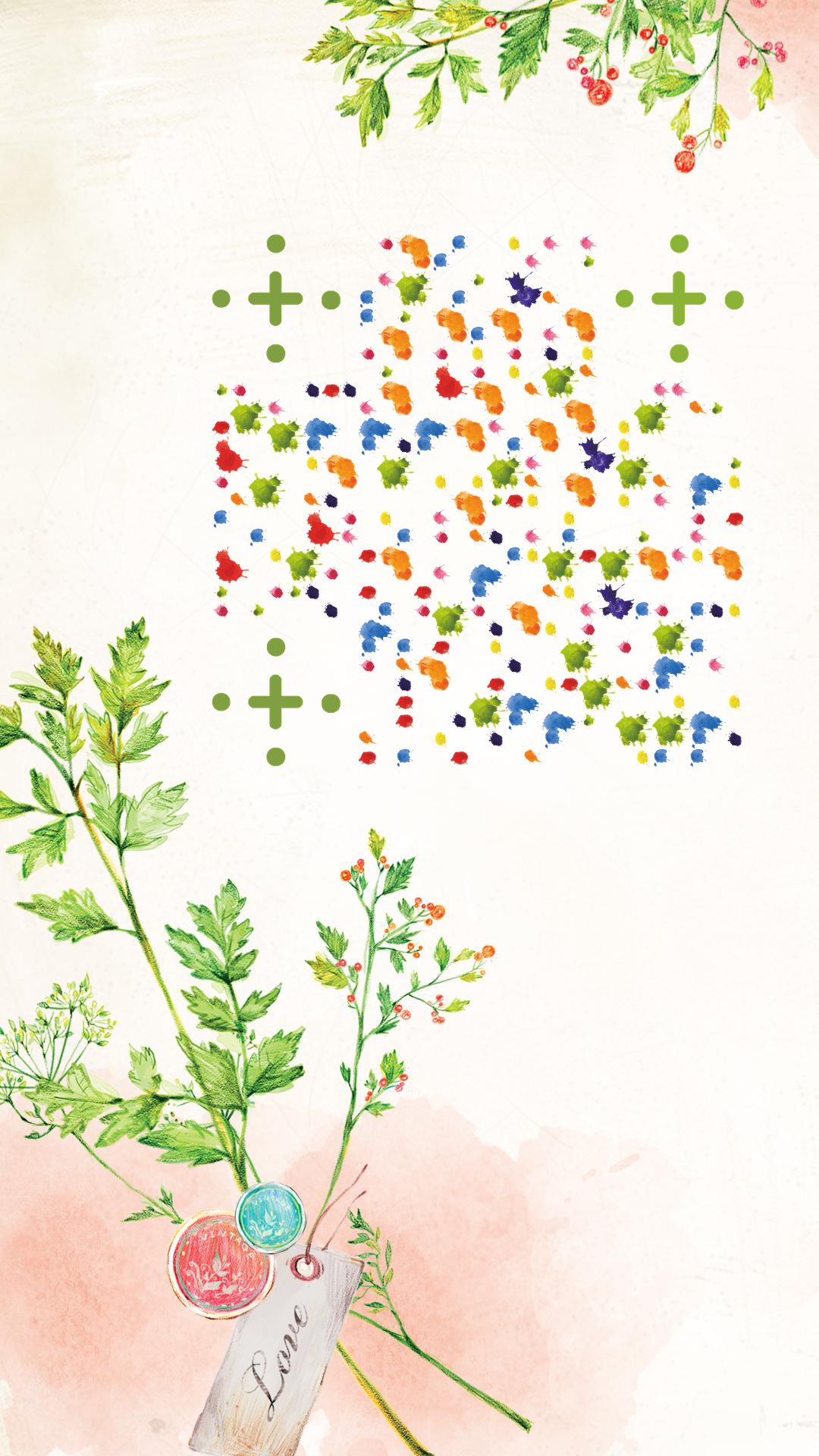 水粉画水彩花卉植物二维码-手机壁纸-平面静态