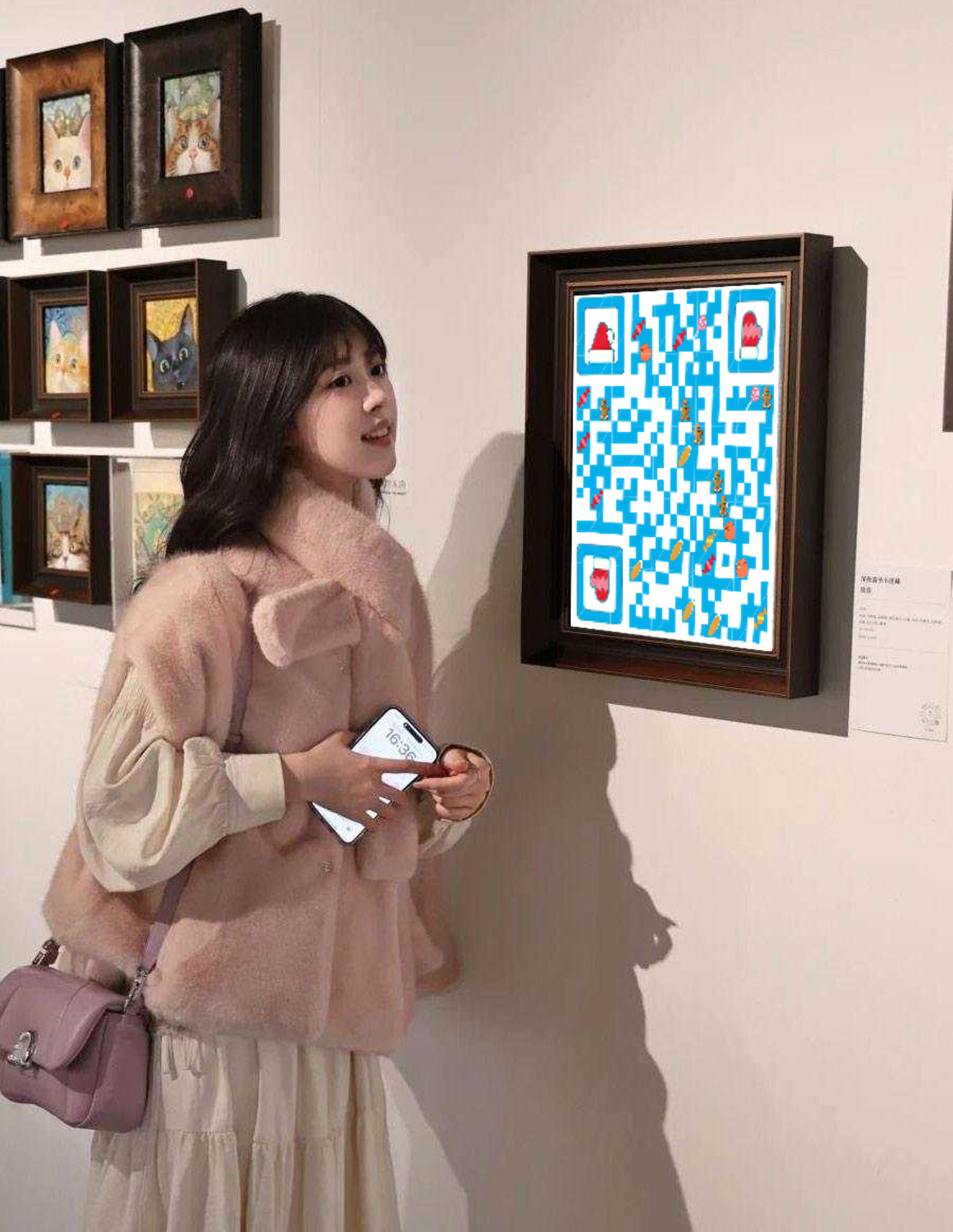 作品封面艺术画展粉衣女生雪人蓝色个性二维码二维码生成器-平面静态-微信名片